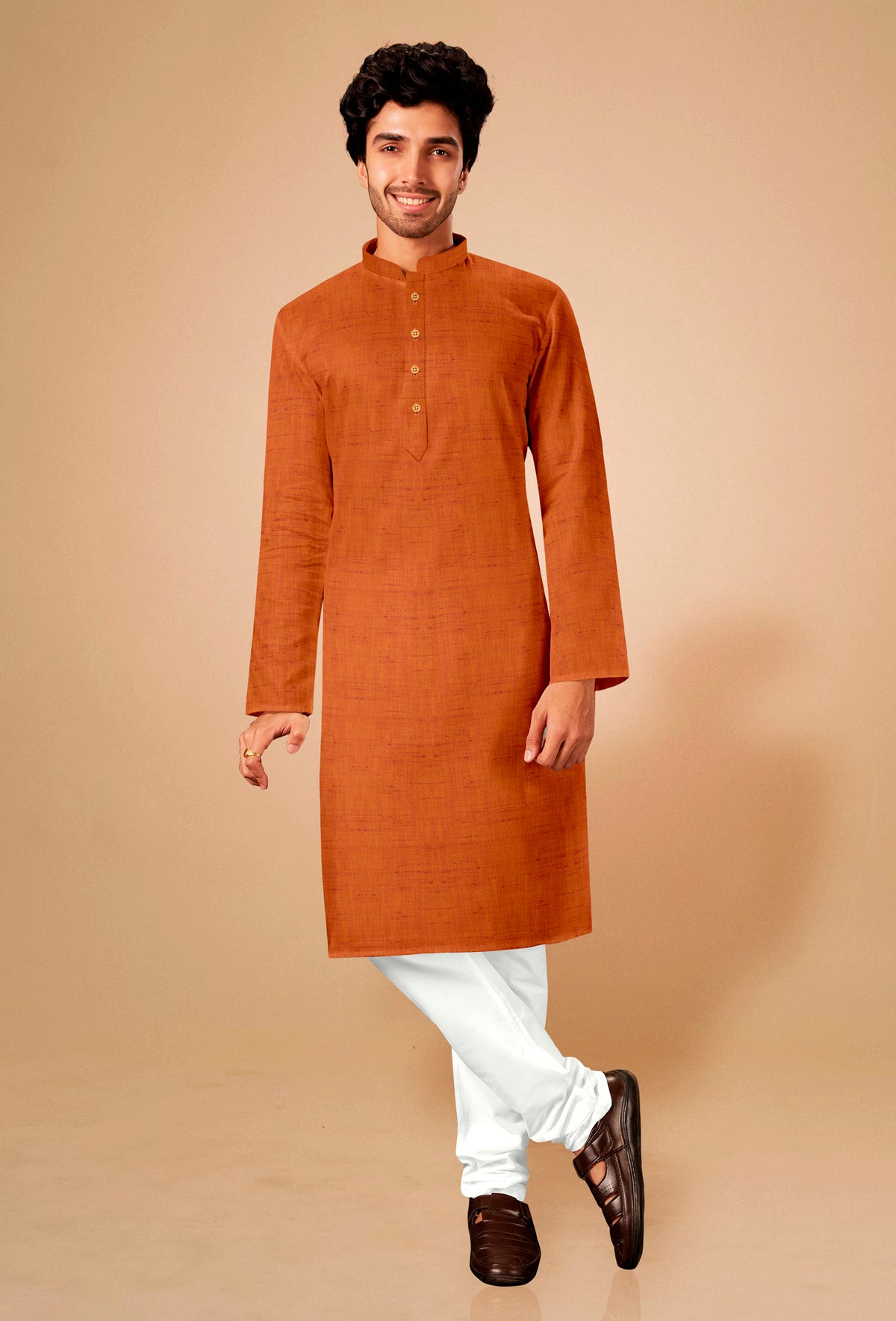 Men's Orange Kurta Pajama Set