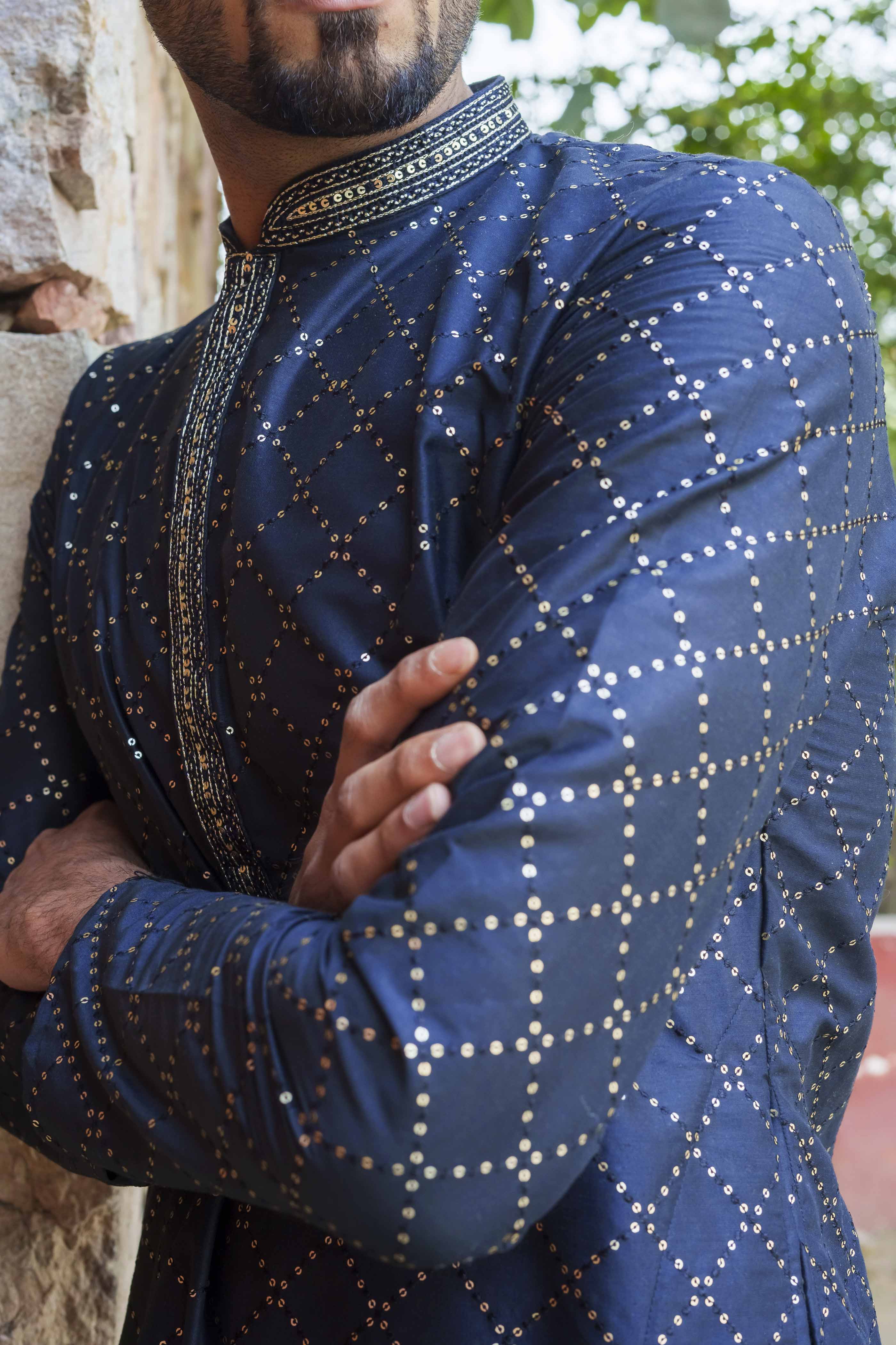 Geometric Sequence Navy Blue Kurta