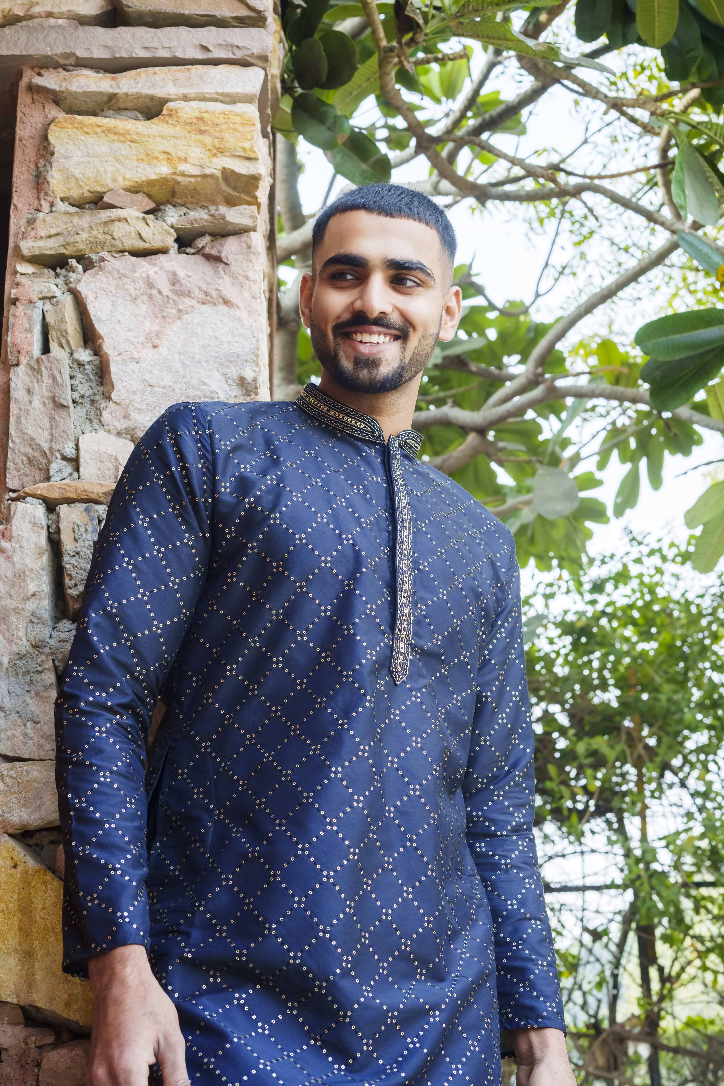 Geometric Sequence Navy Blue Kurta