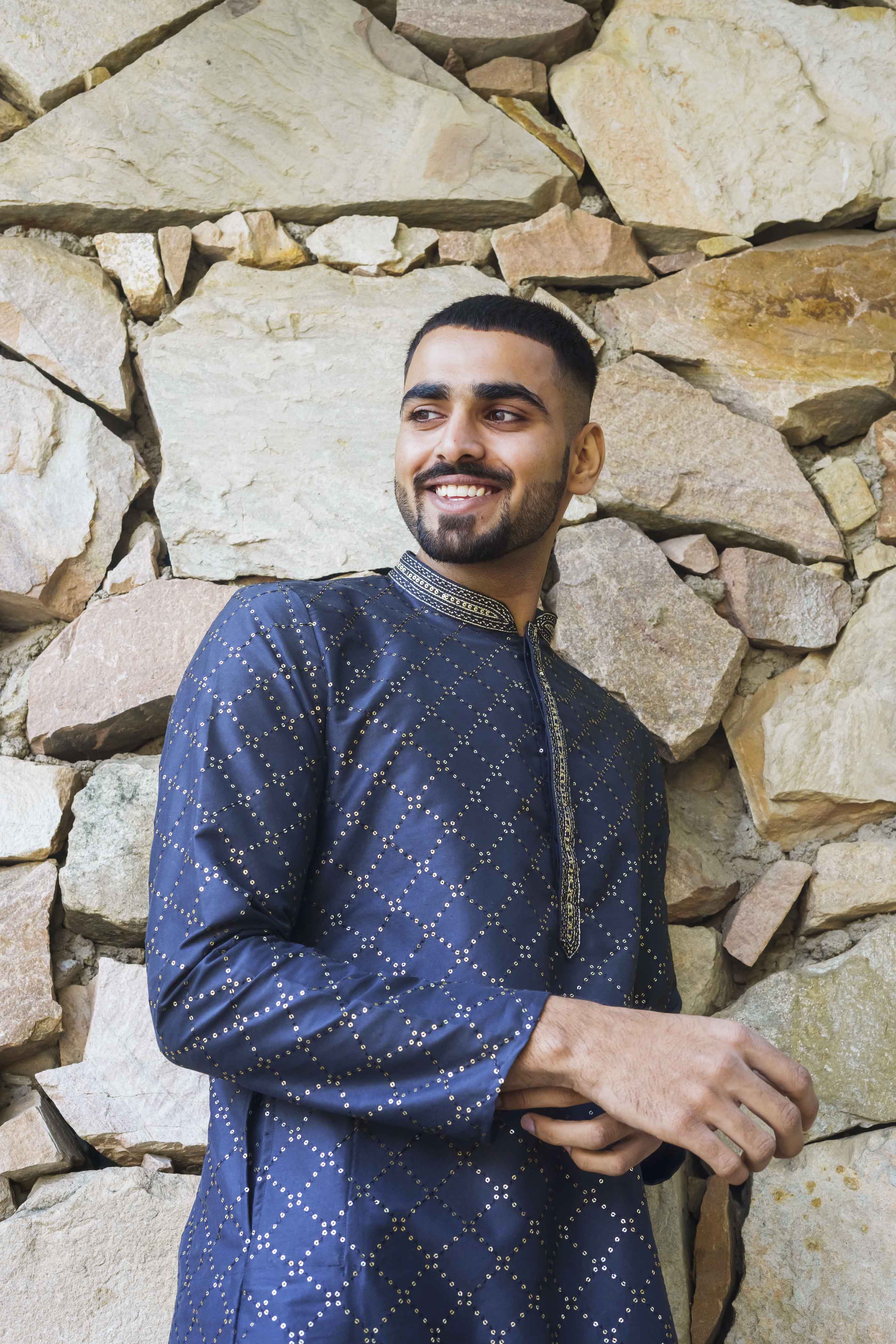 Geometric Sequence Navy Blue Kurta