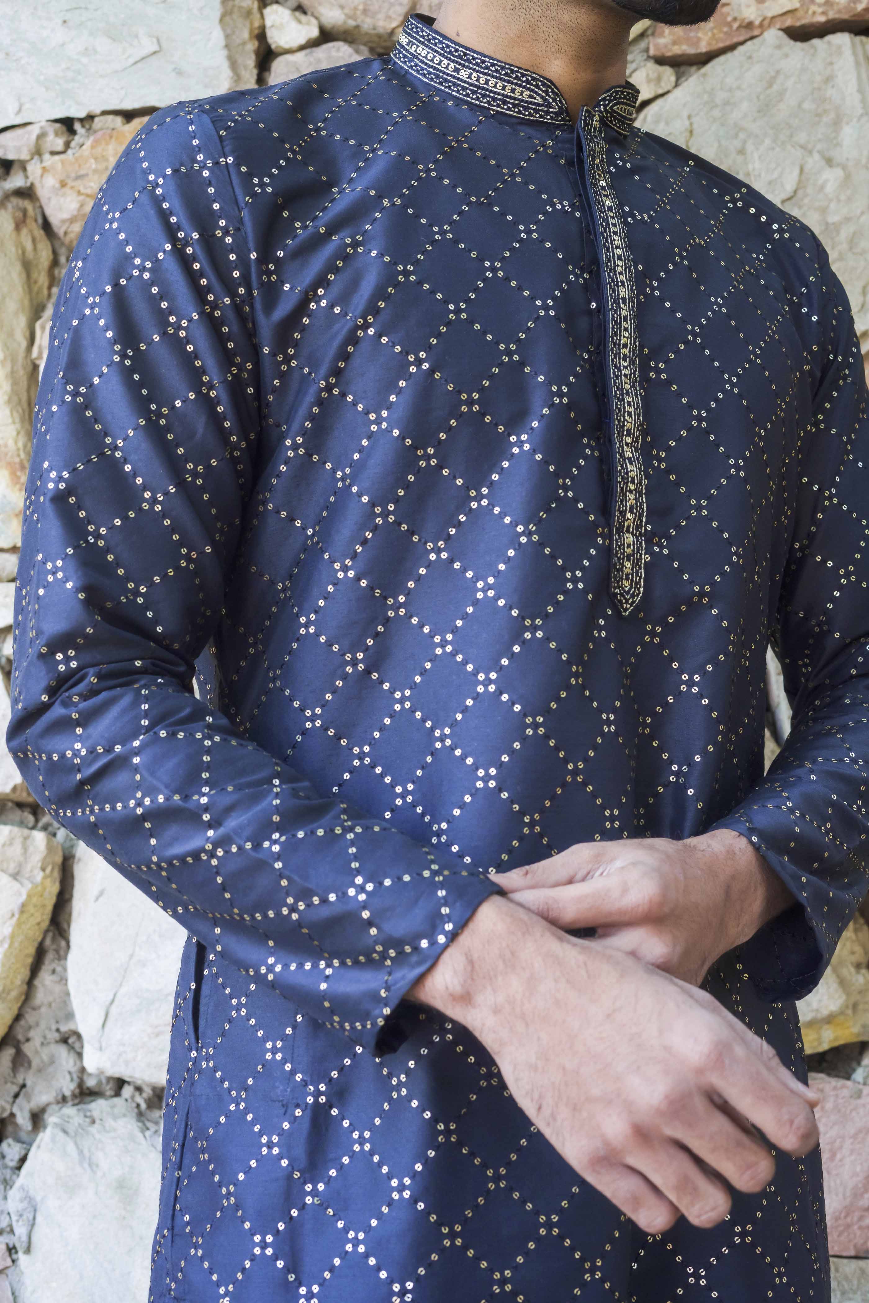 Geometric Sequence Navy Blue Kurta