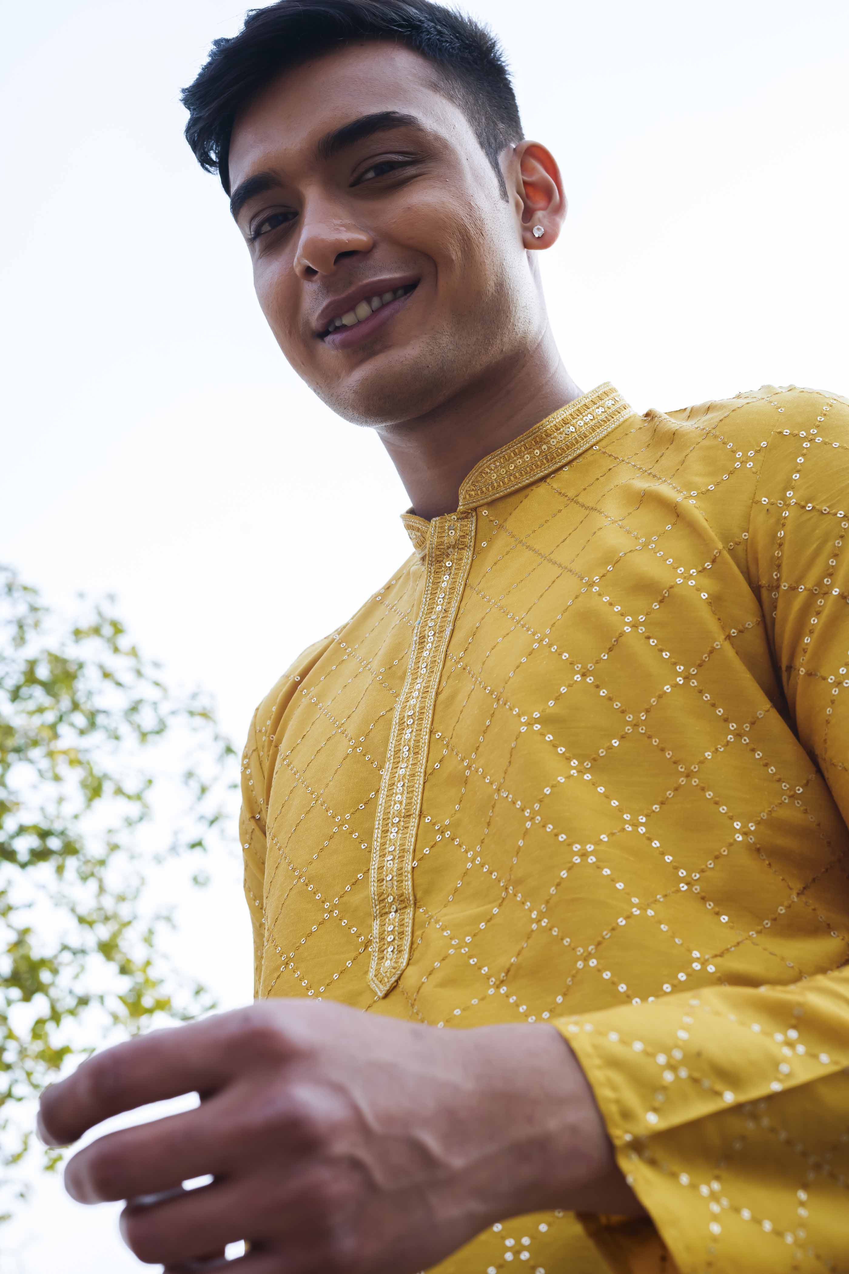 Geometric Sequence Yellow Kurta