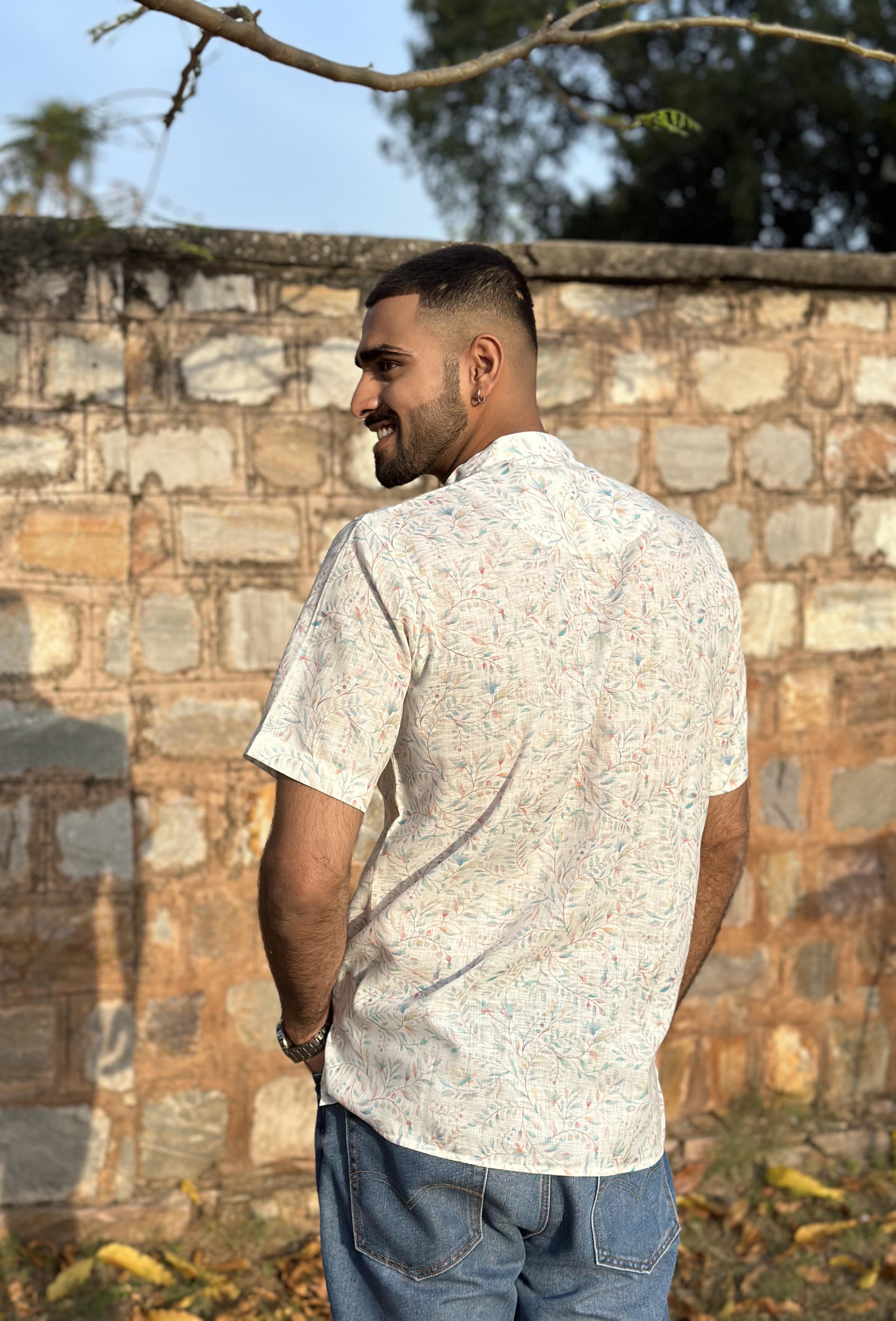 White Floral Printed Short Kurta