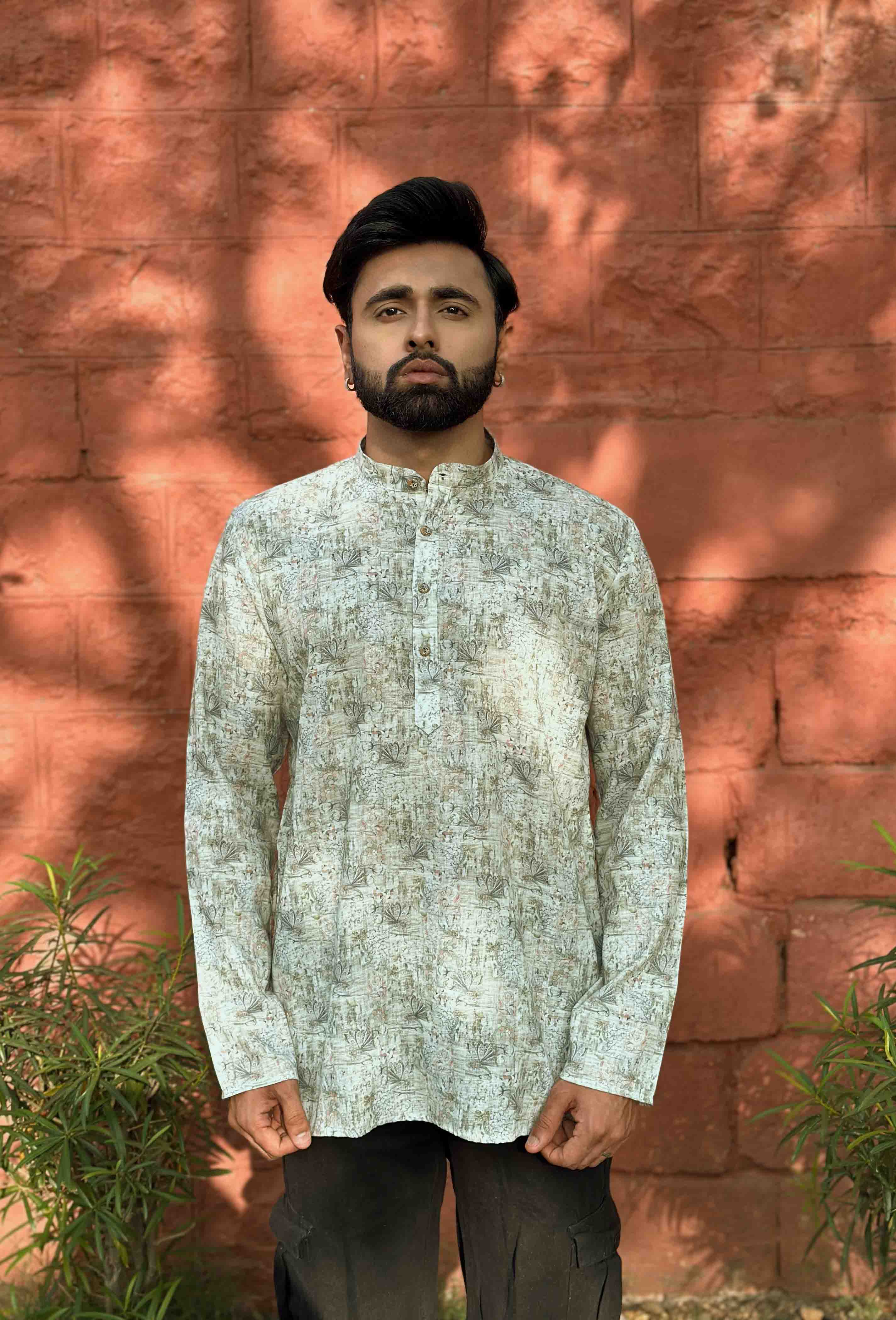Green Print Short Kurta