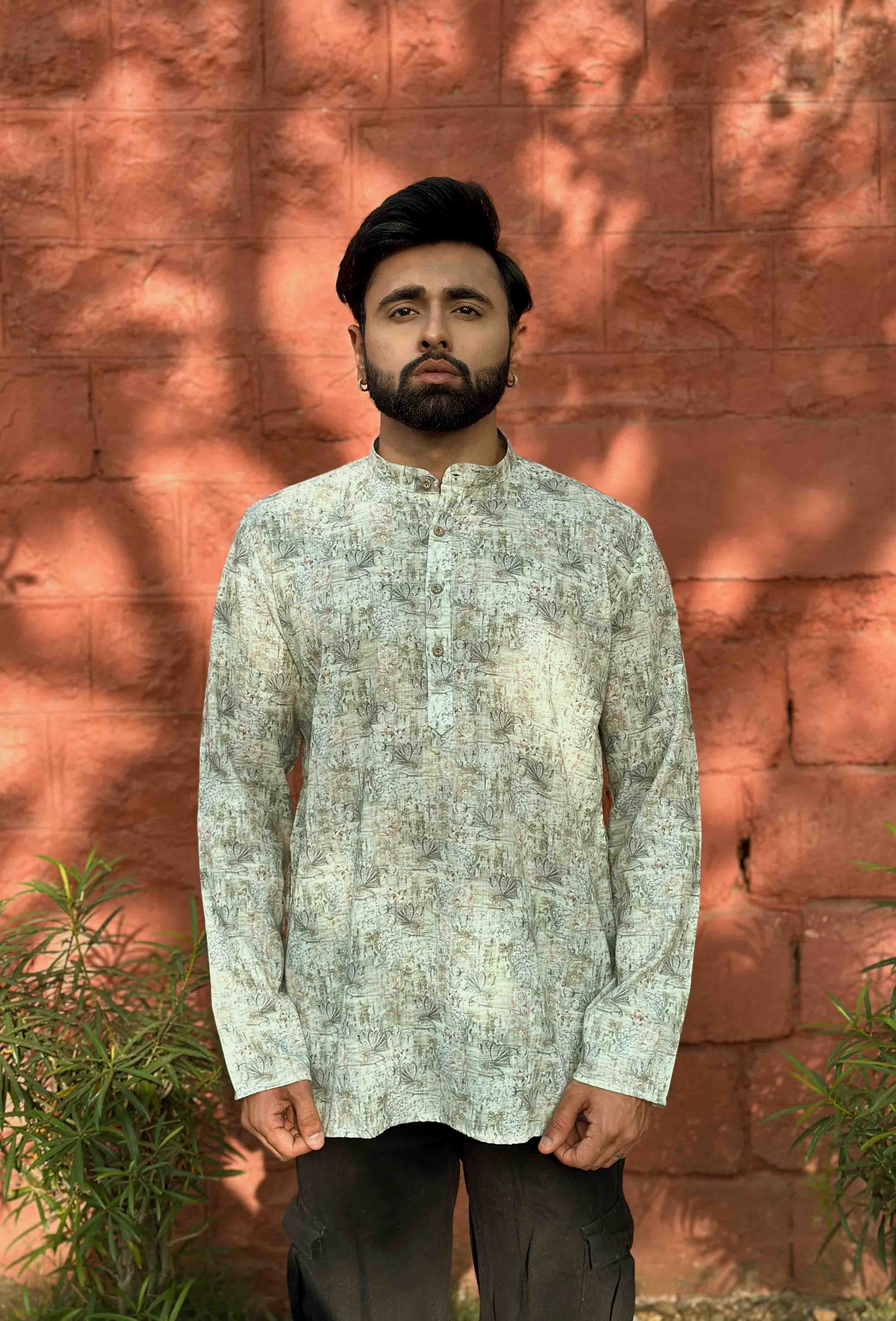 Green Print Short Kurta