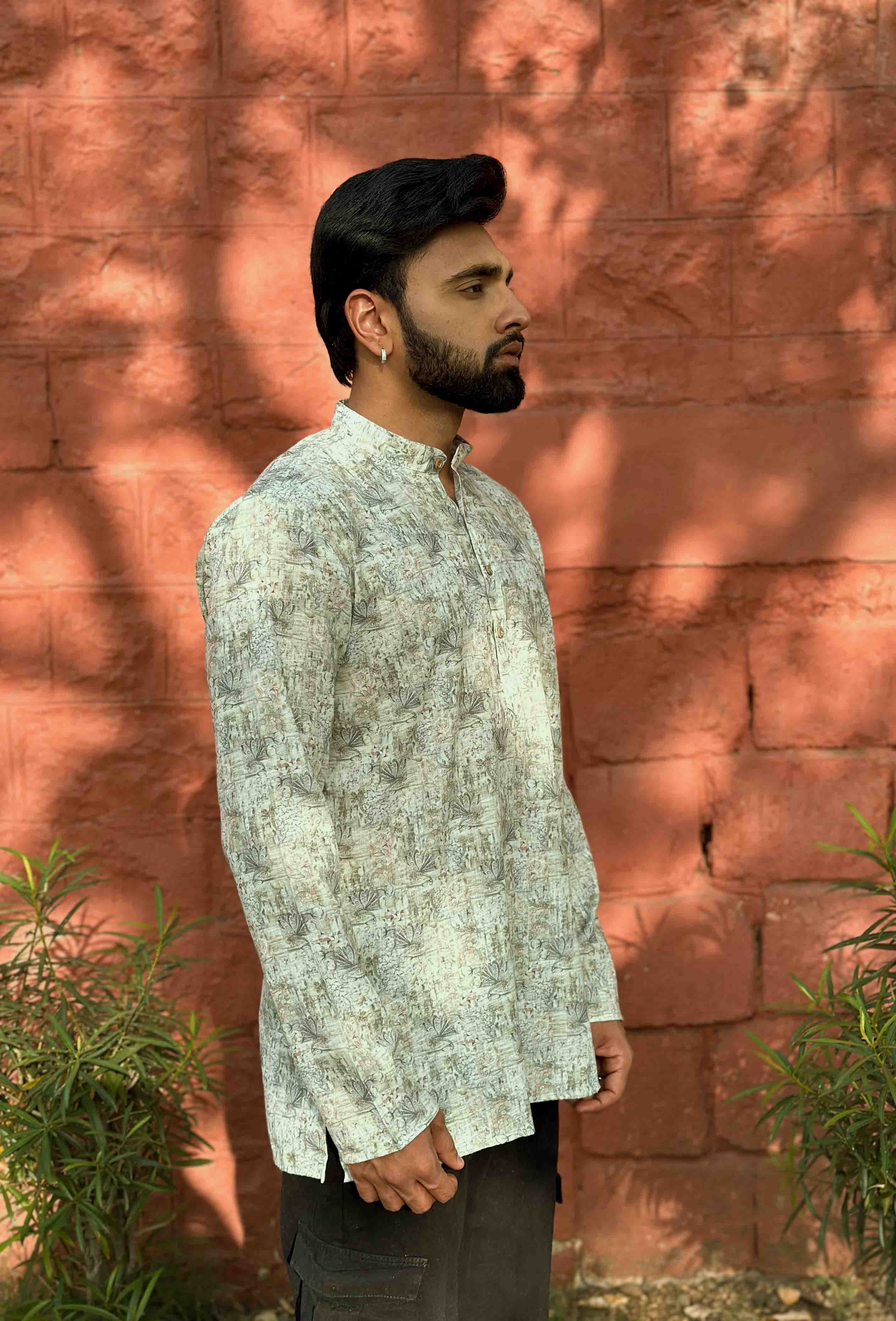 Green Print Short Kurta