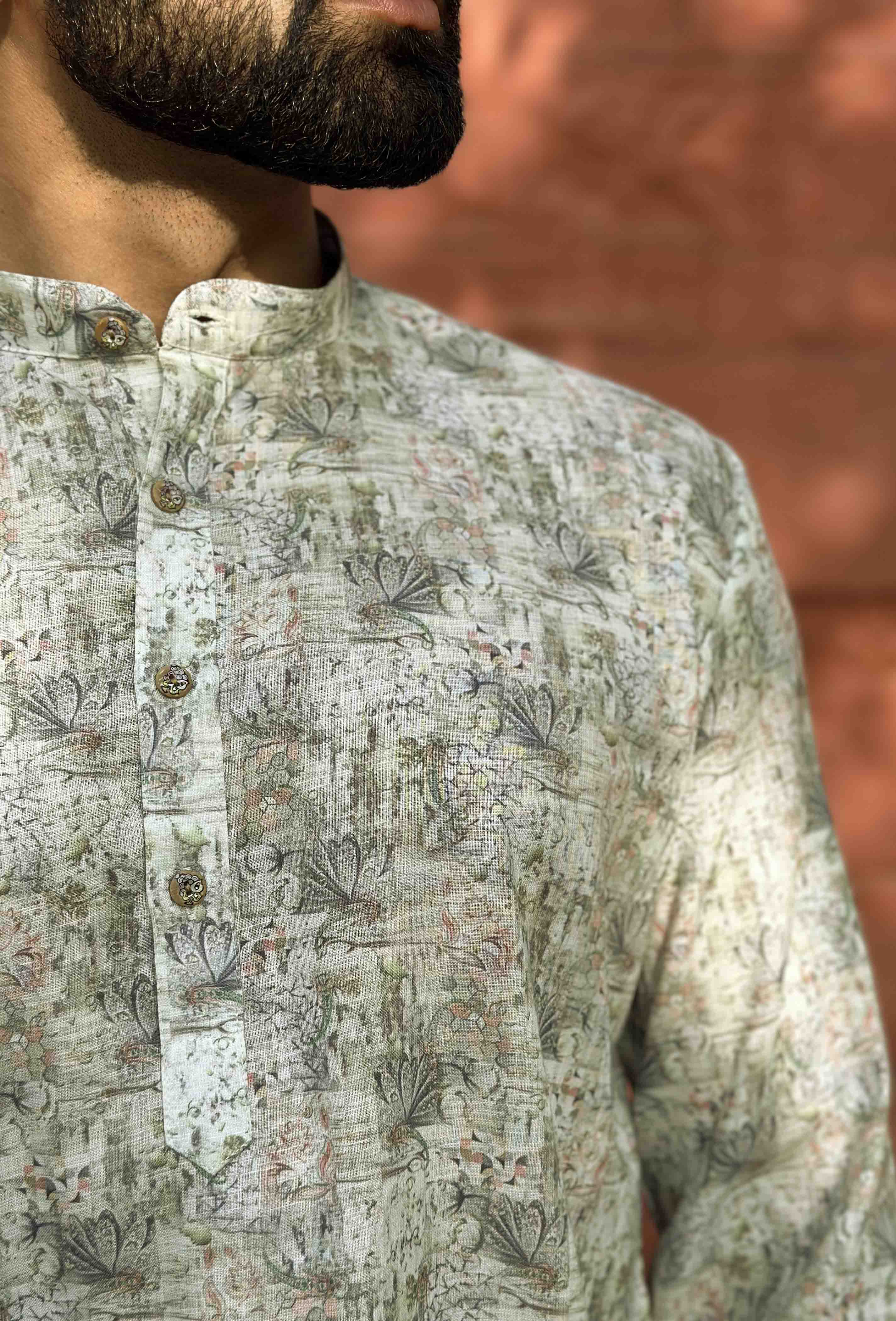 Green Print Short Kurta