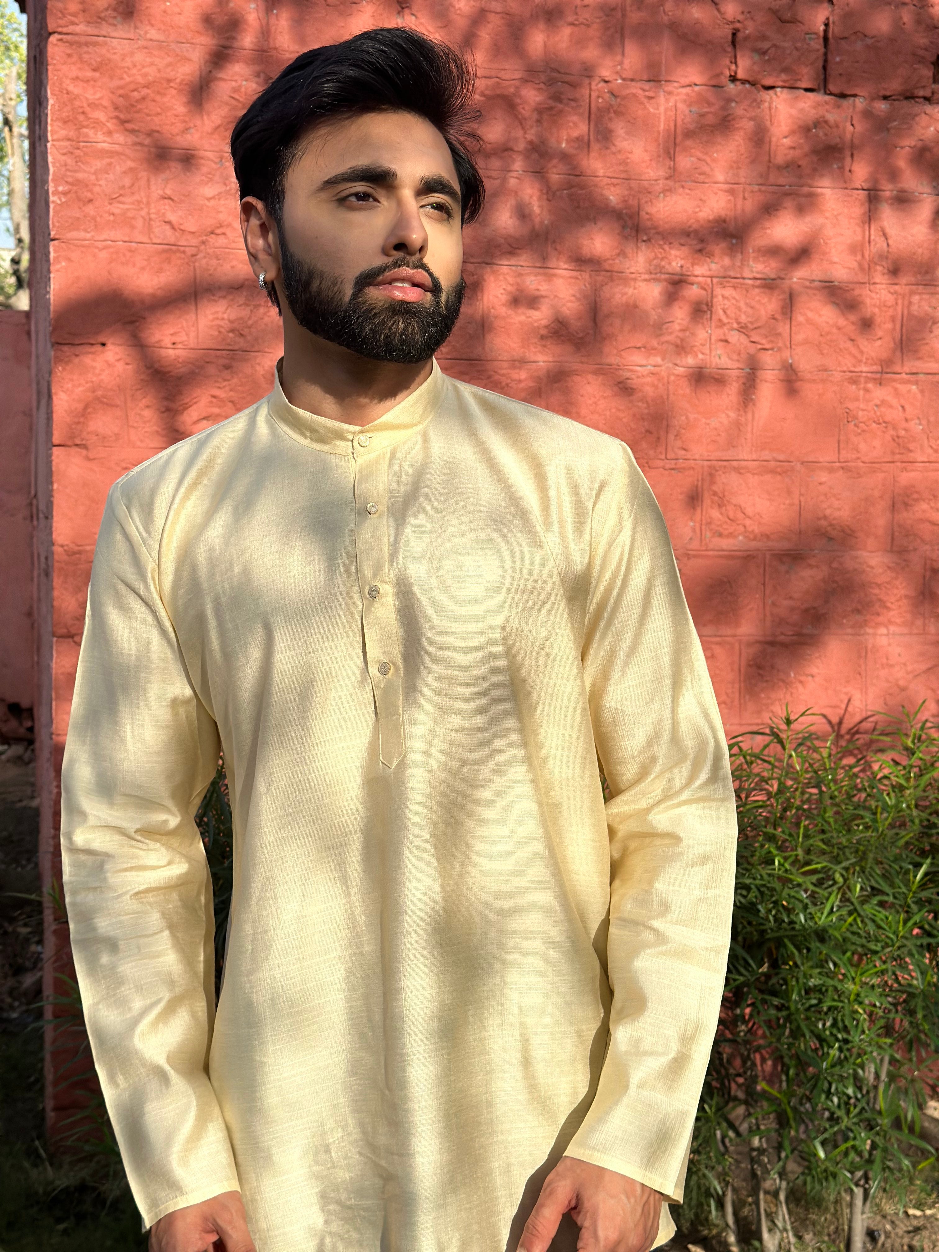 Light Yellow Solid Short Kurta