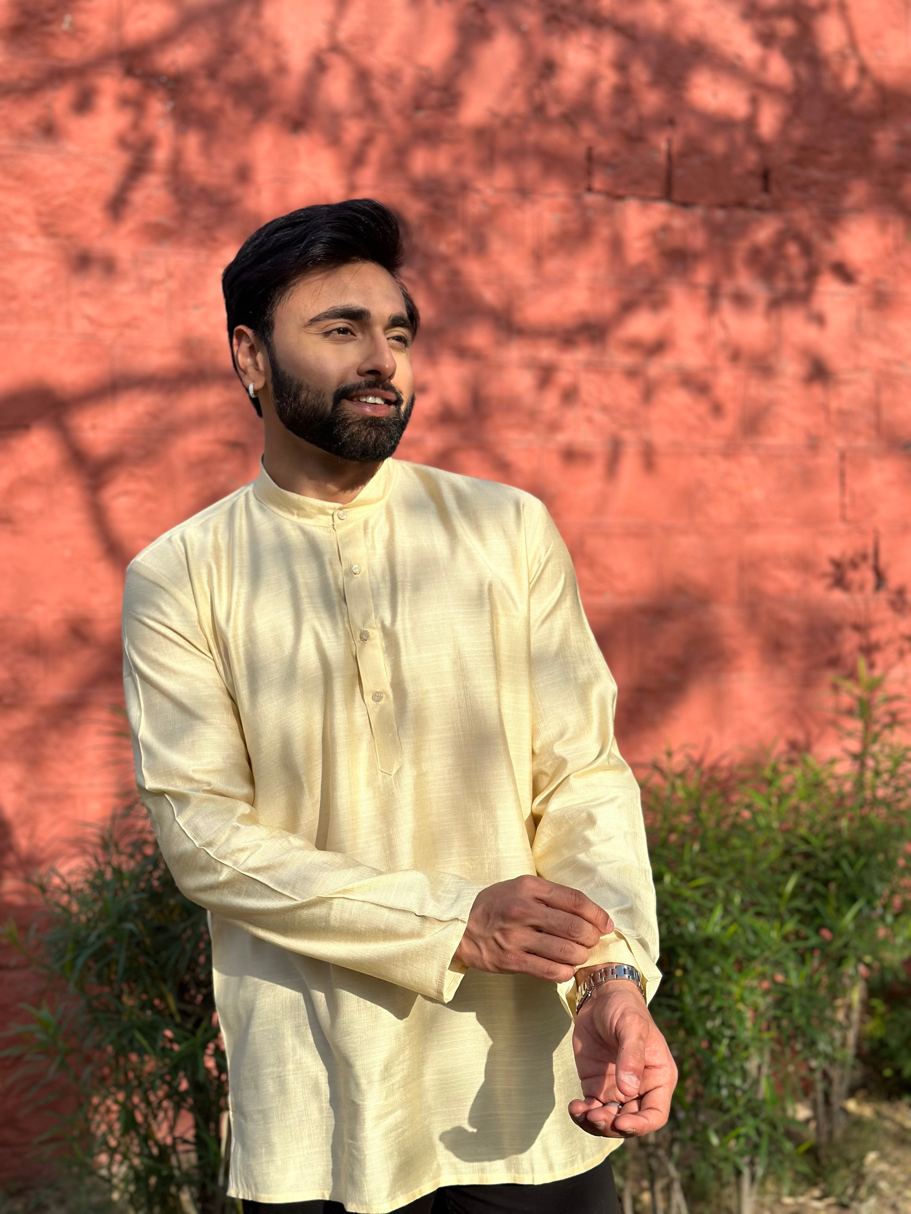Light Yellow Solid Short Kurta