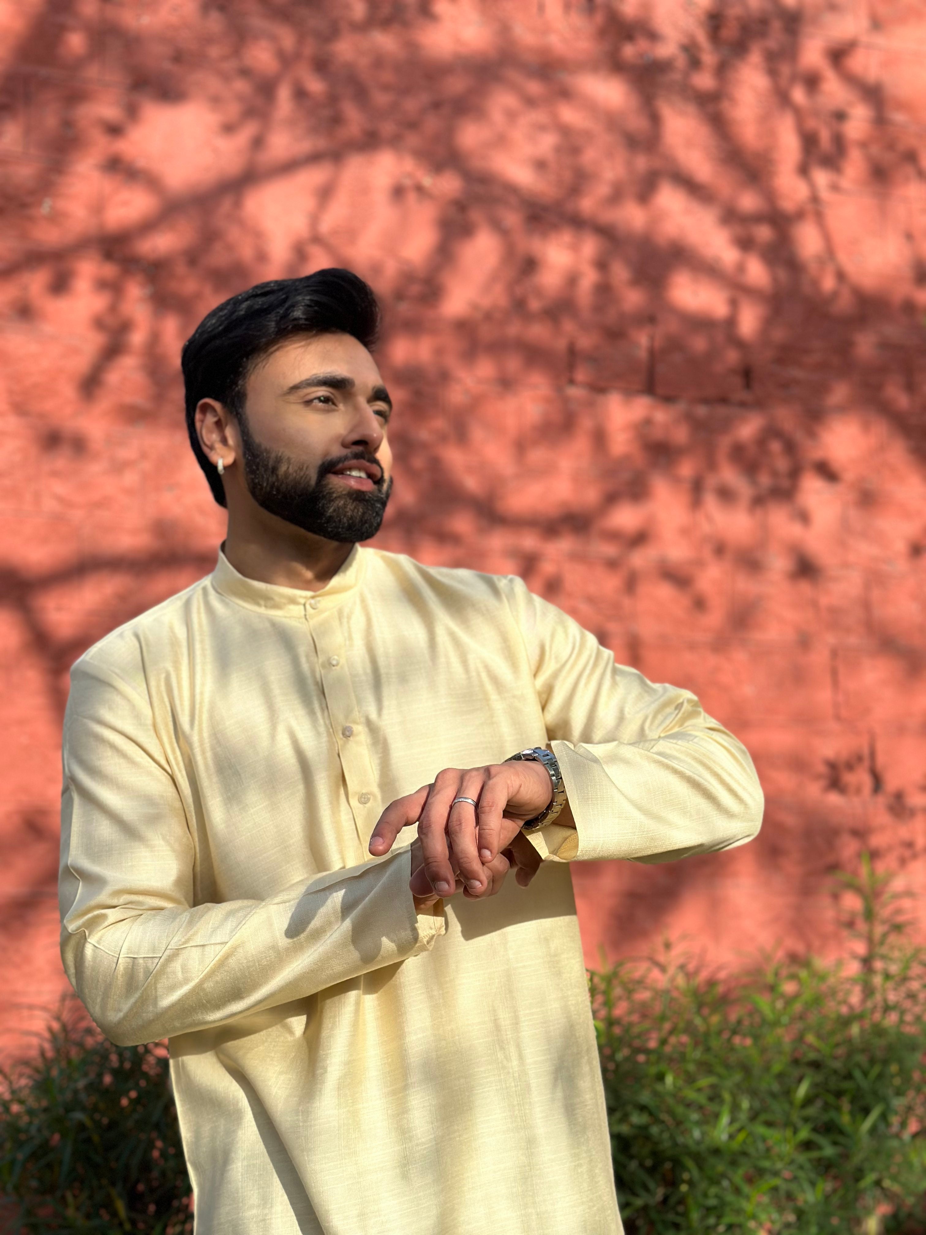 Light Yellow Solid Short Kurta