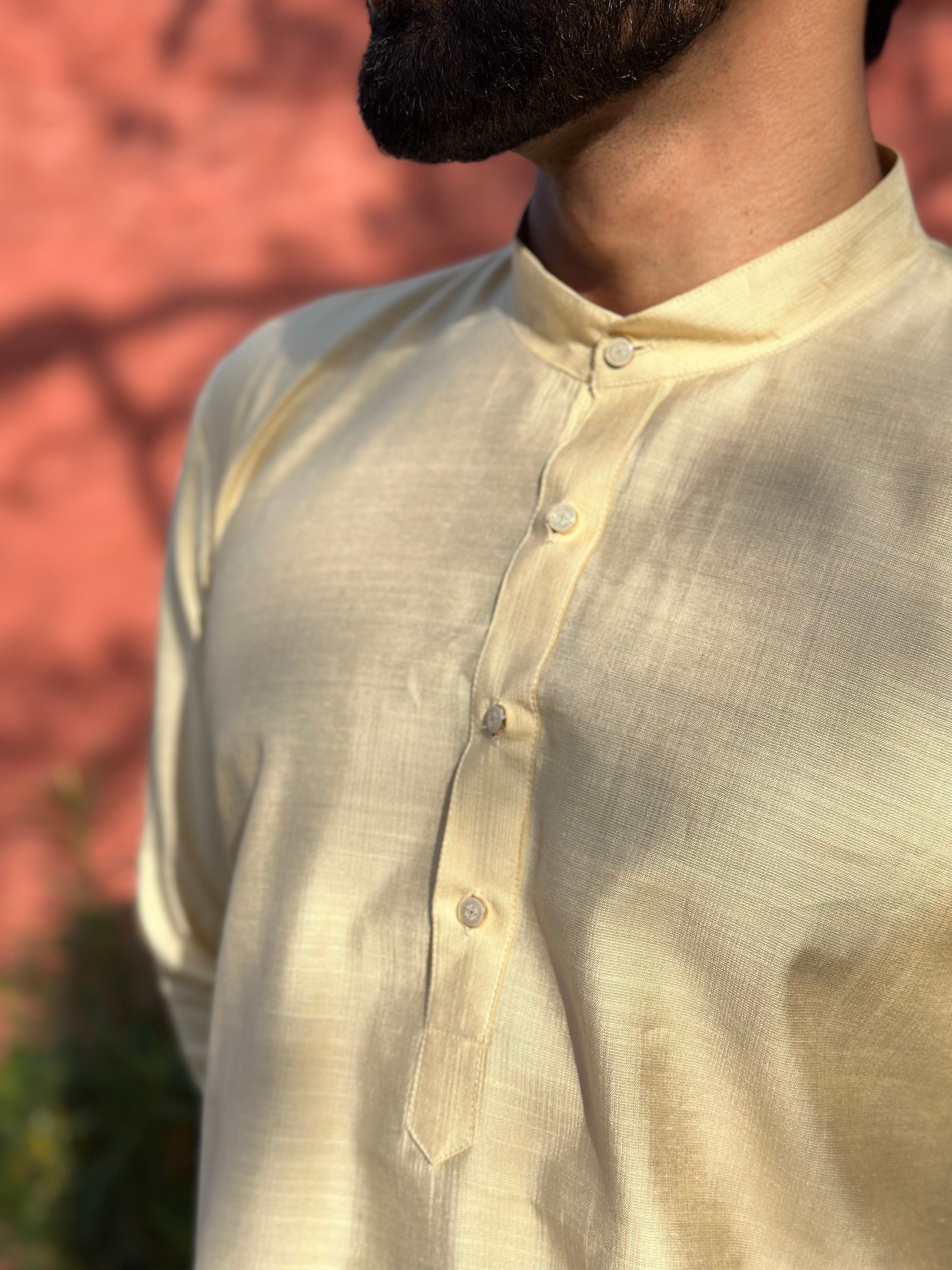 Light Yellow Solid Short Kurta