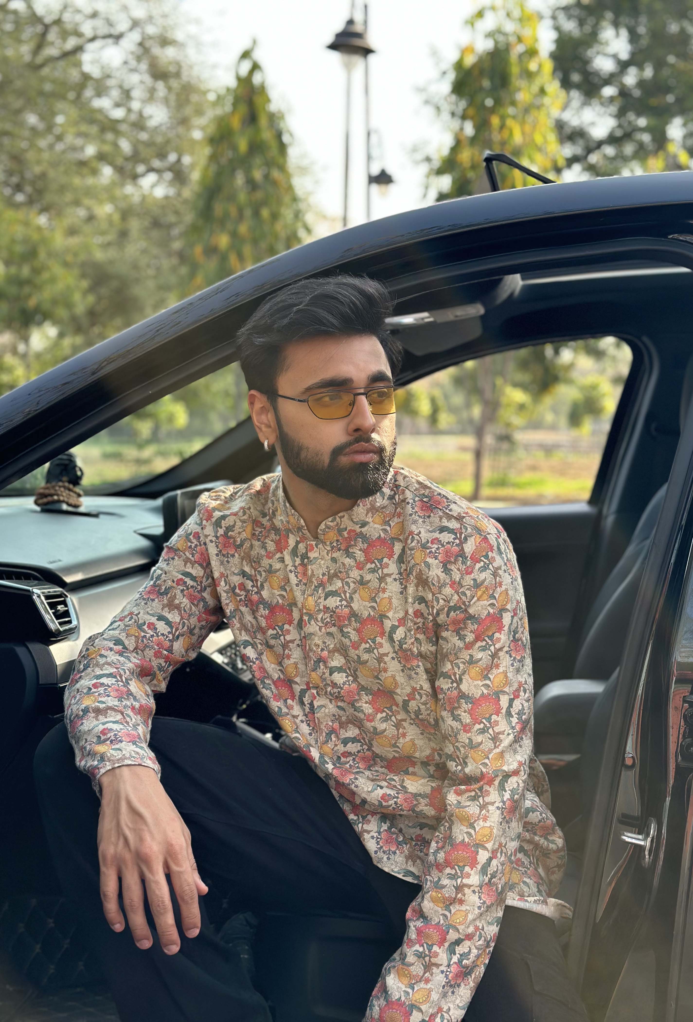 Beige Floral Short Kurta