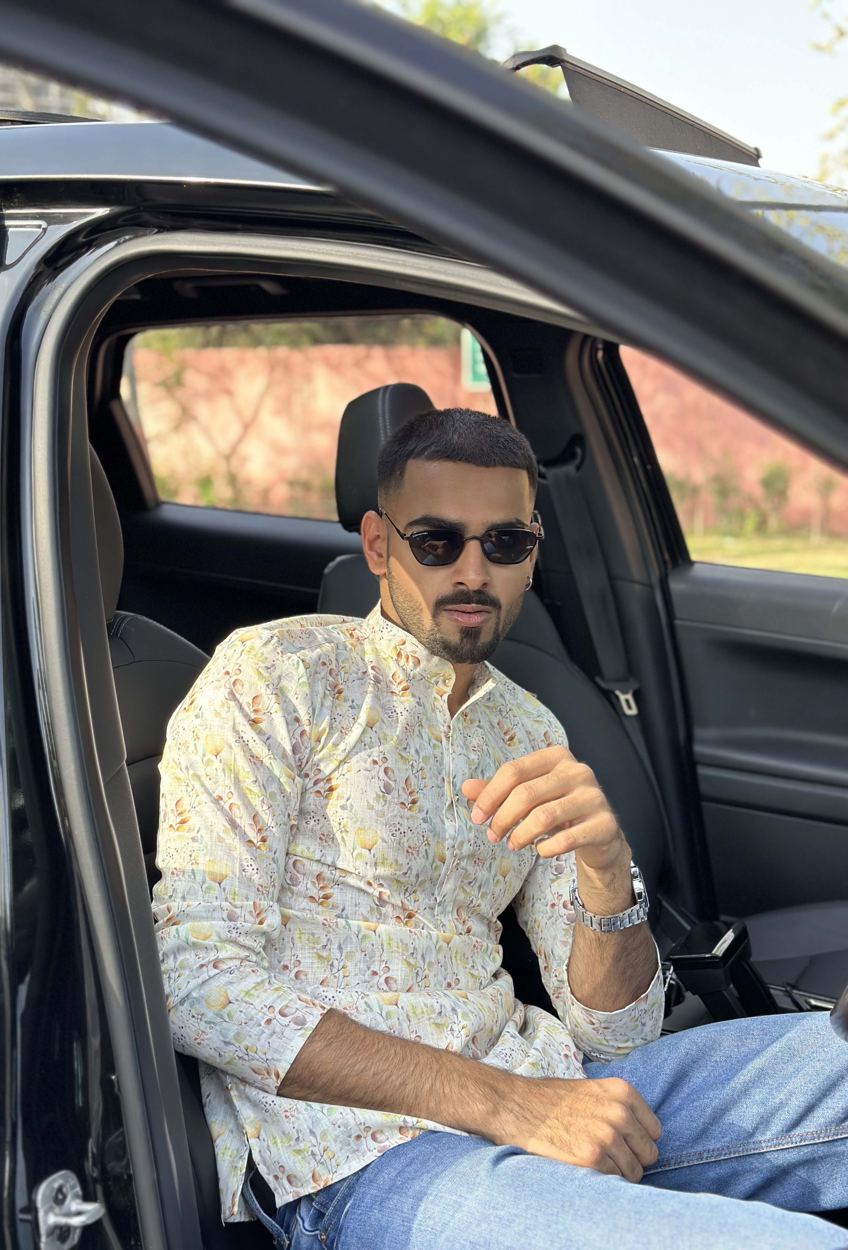 Yellow Abstract Printed Short Kurta