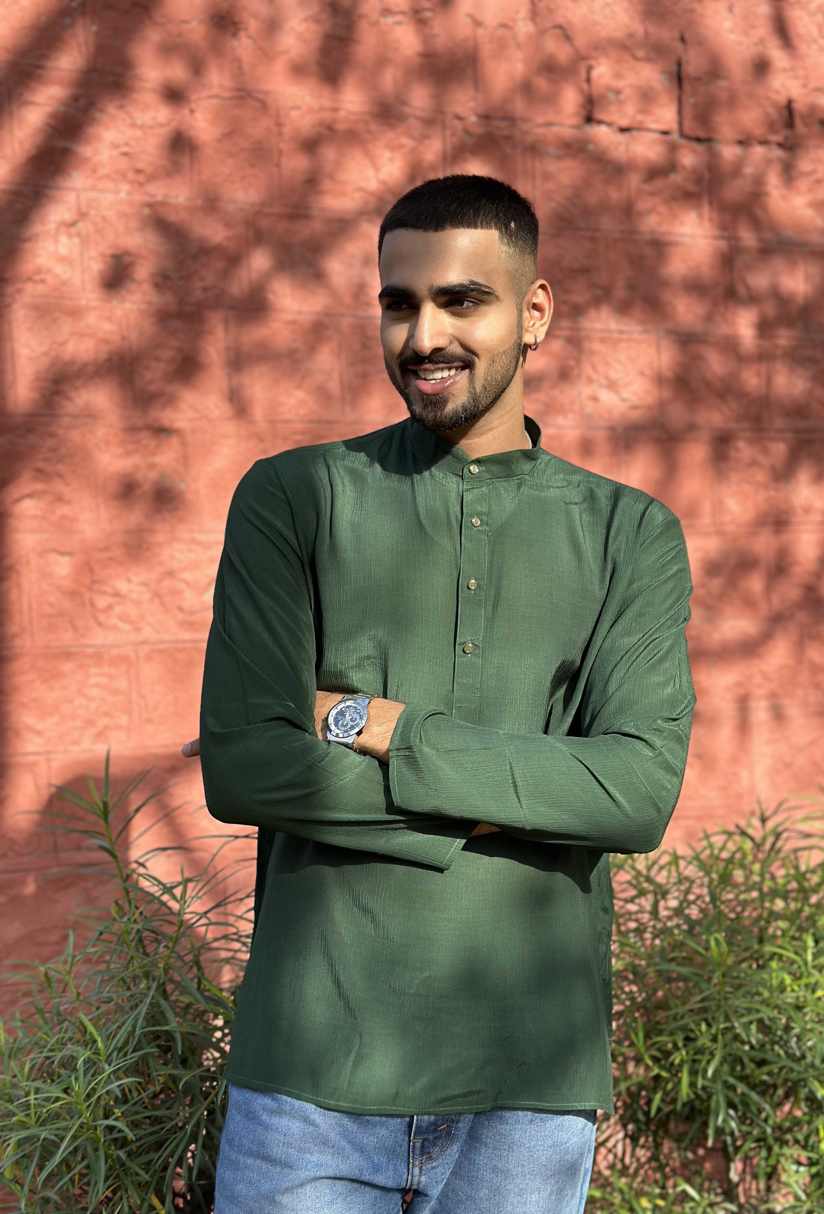 Bottle Green  Short Kurta
