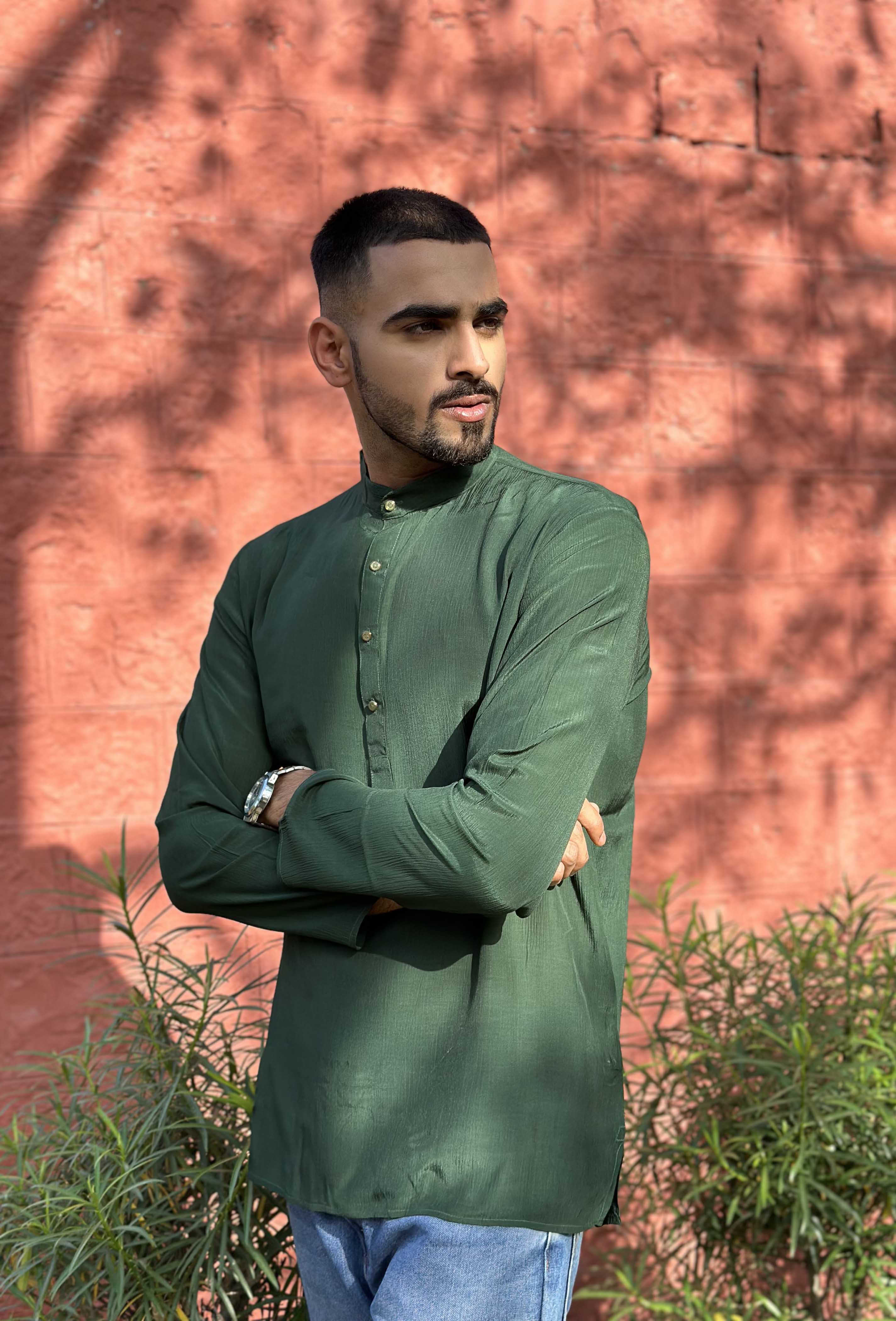 Bottle Green  Short Kurta
