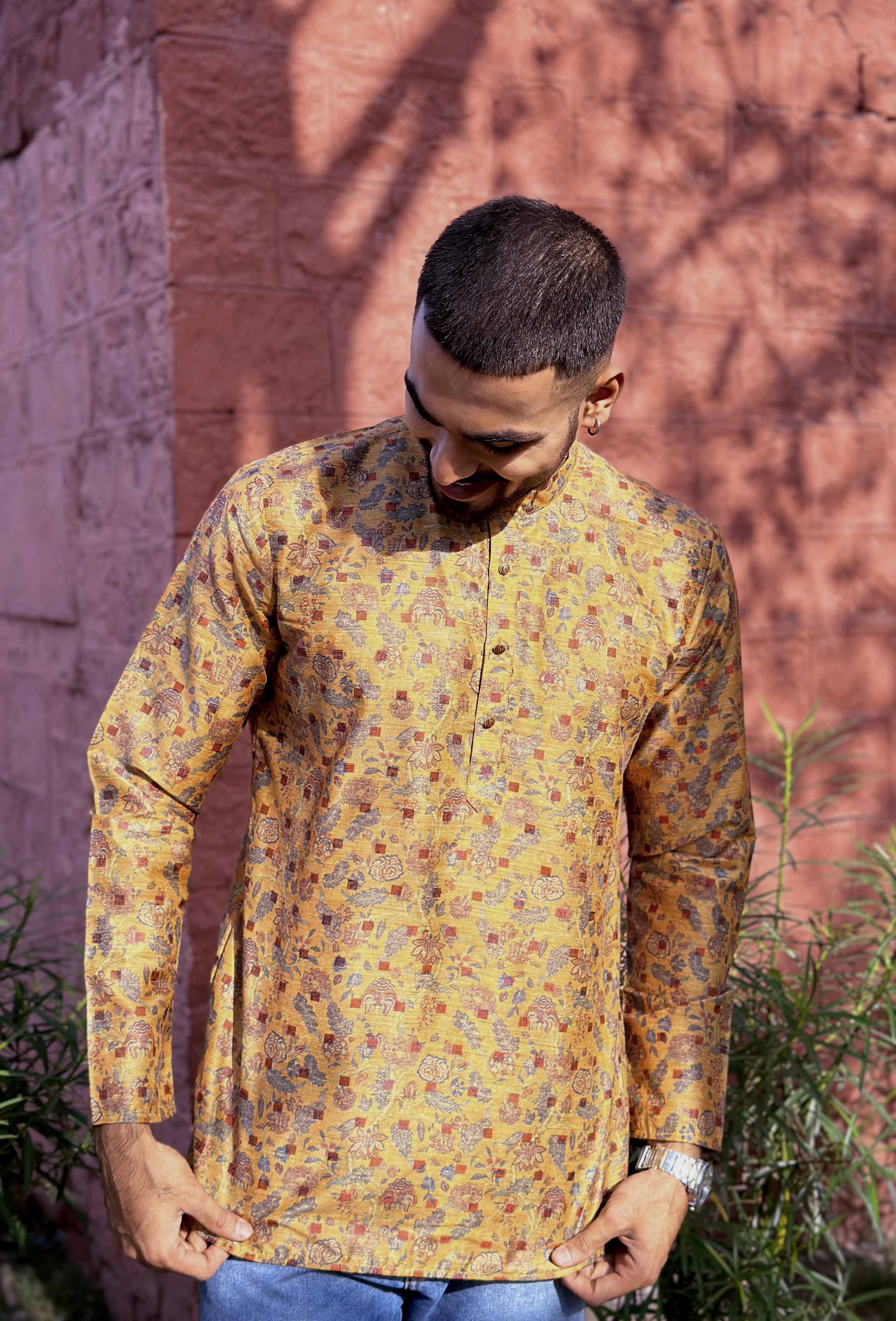 Yellow Printed Short Kurta