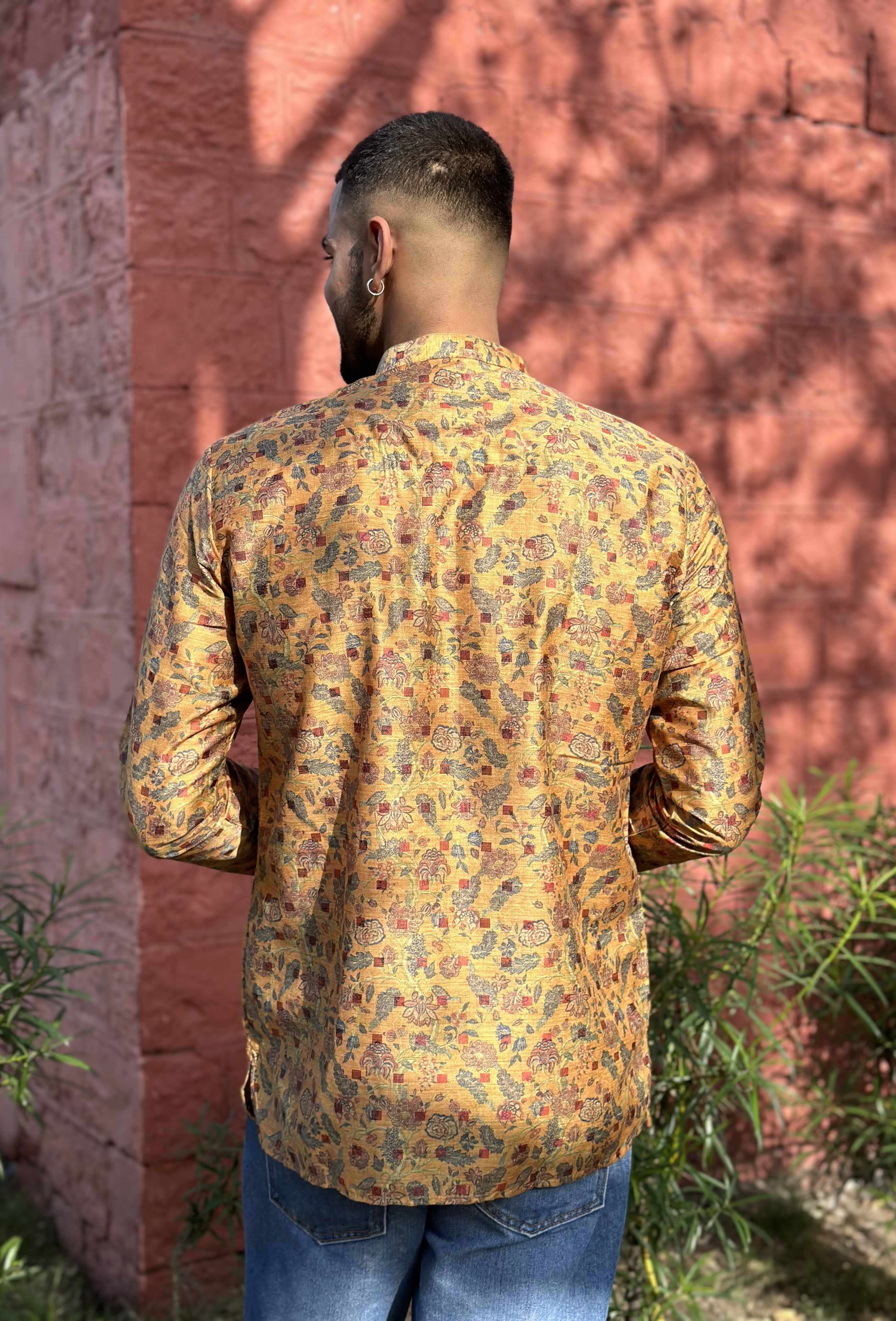 Yellow Printed Short Kurta