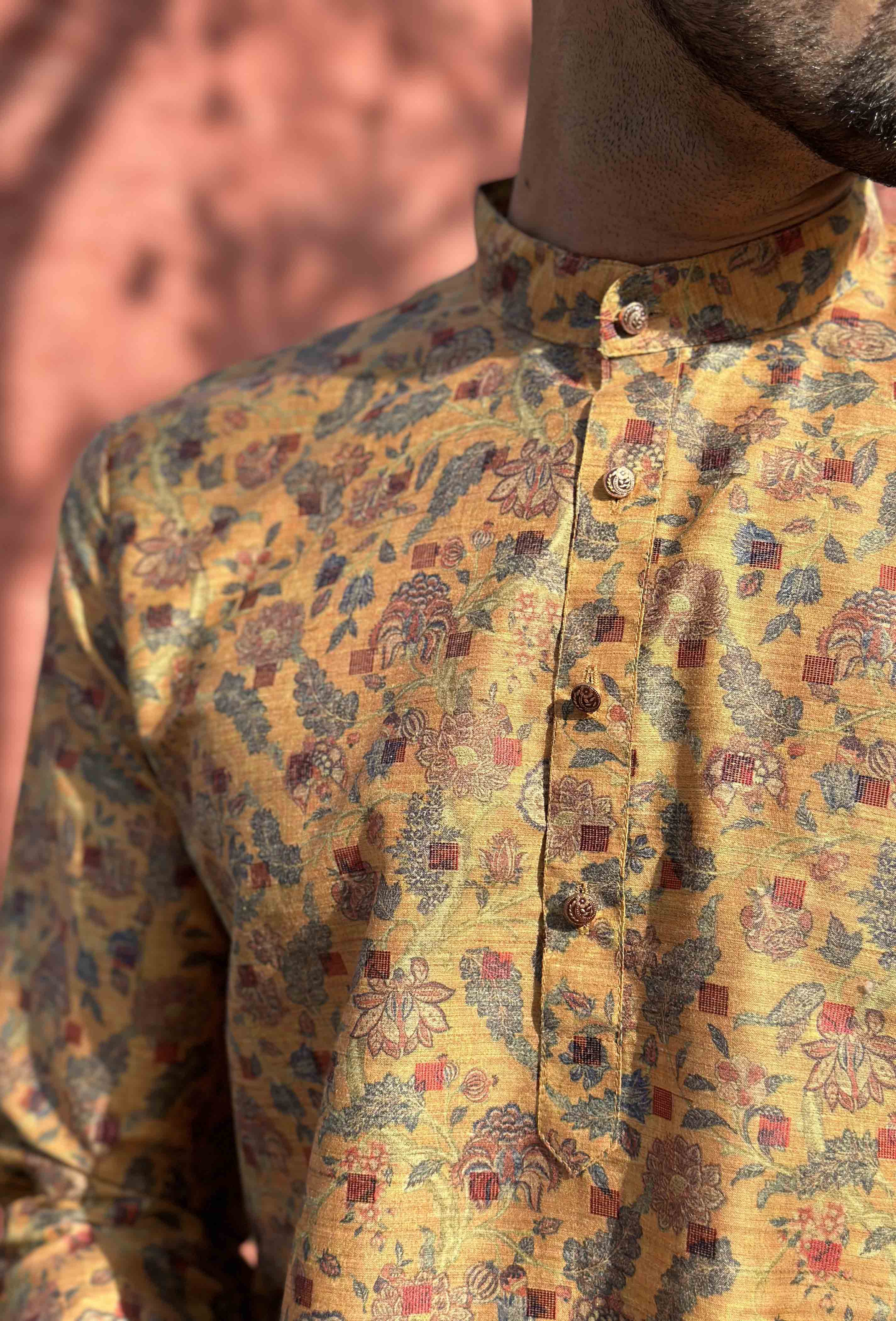 Yellow Printed Short Kurta