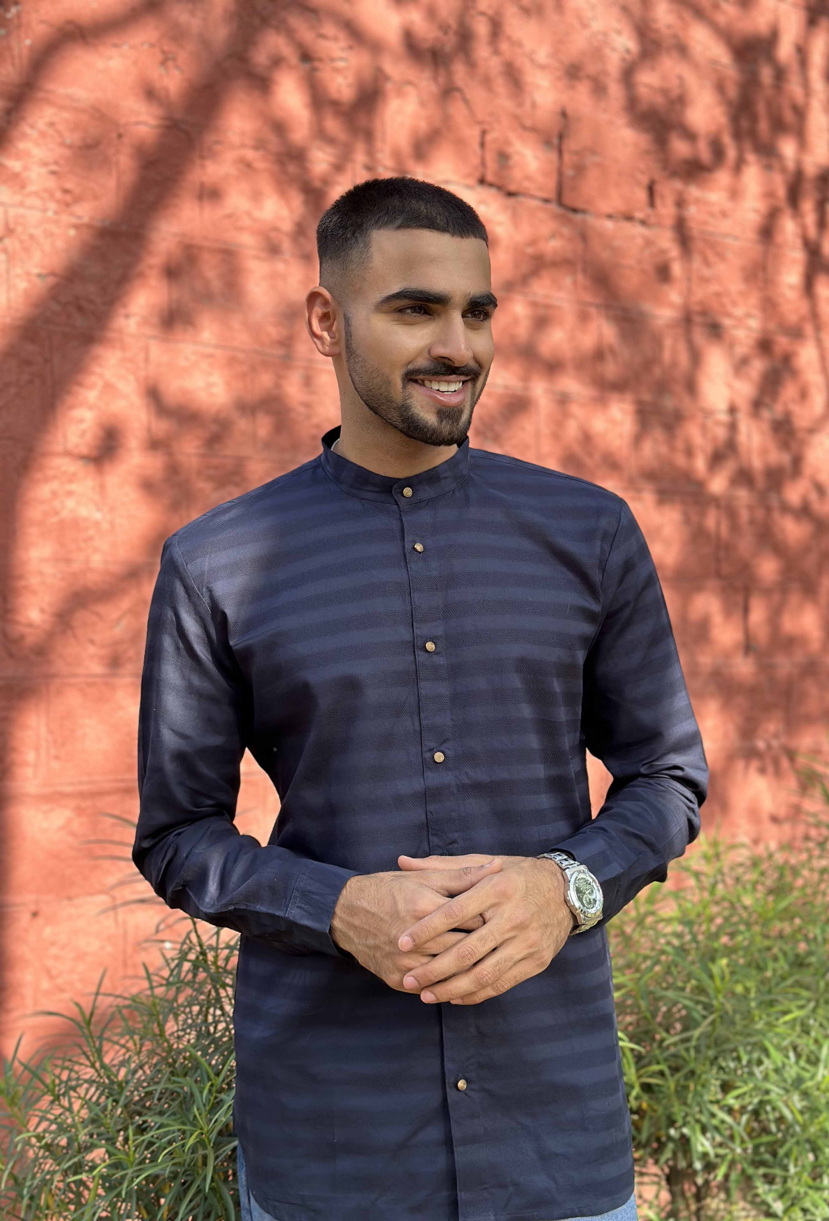 Navy Blue Horizontal Striped Shirt