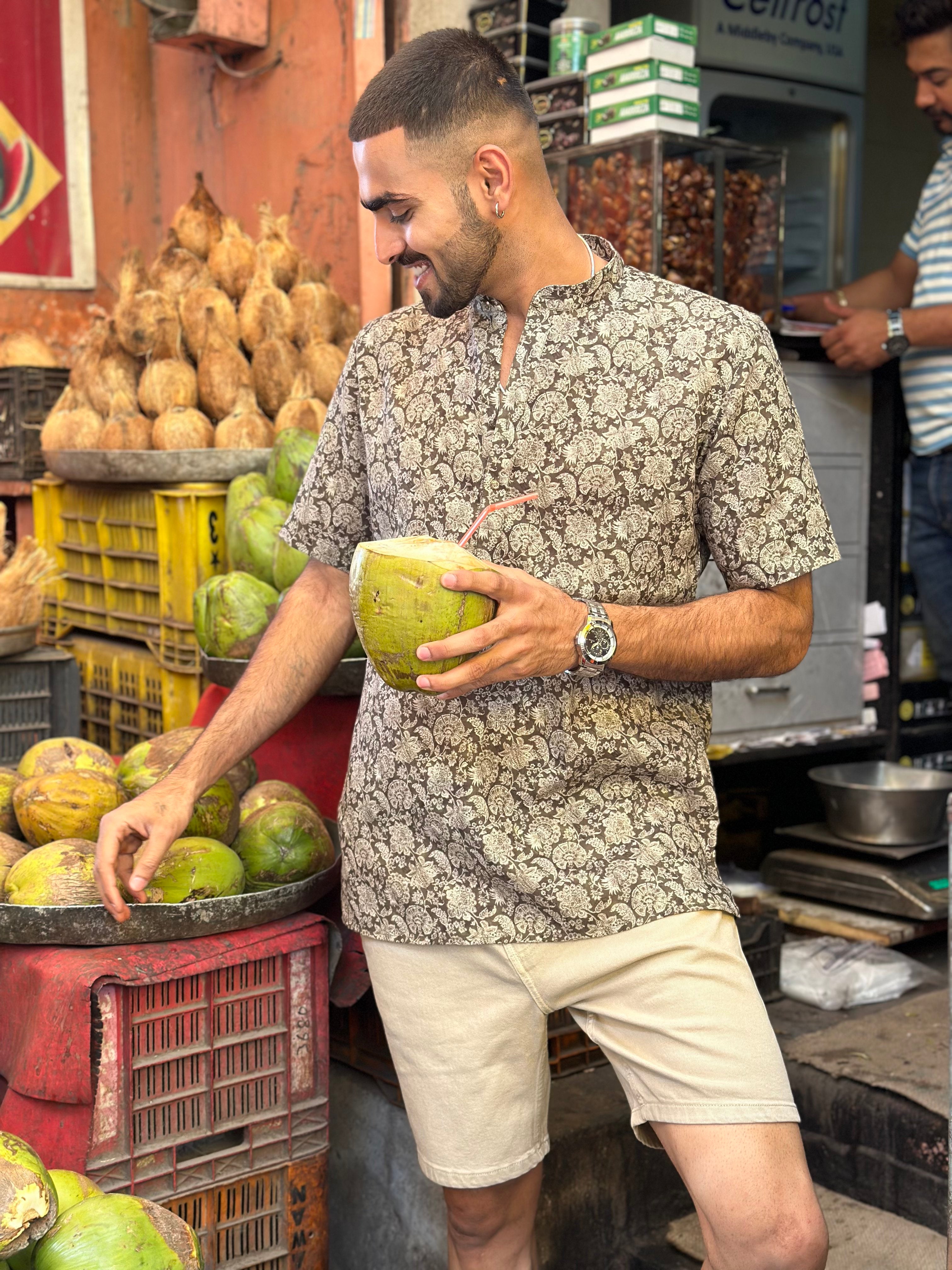 Floral Print Shirt in Olive Green
