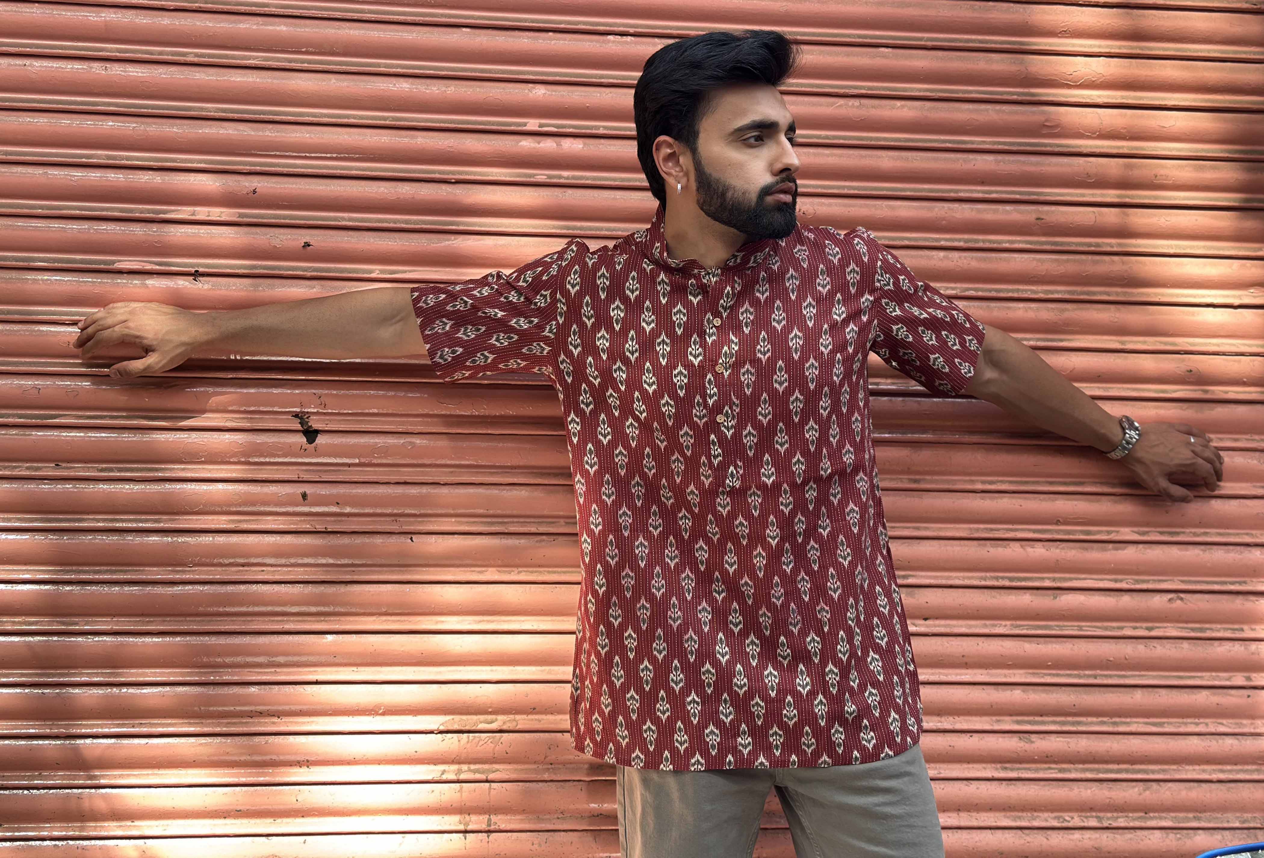 Maroon Cotton Short Kurta