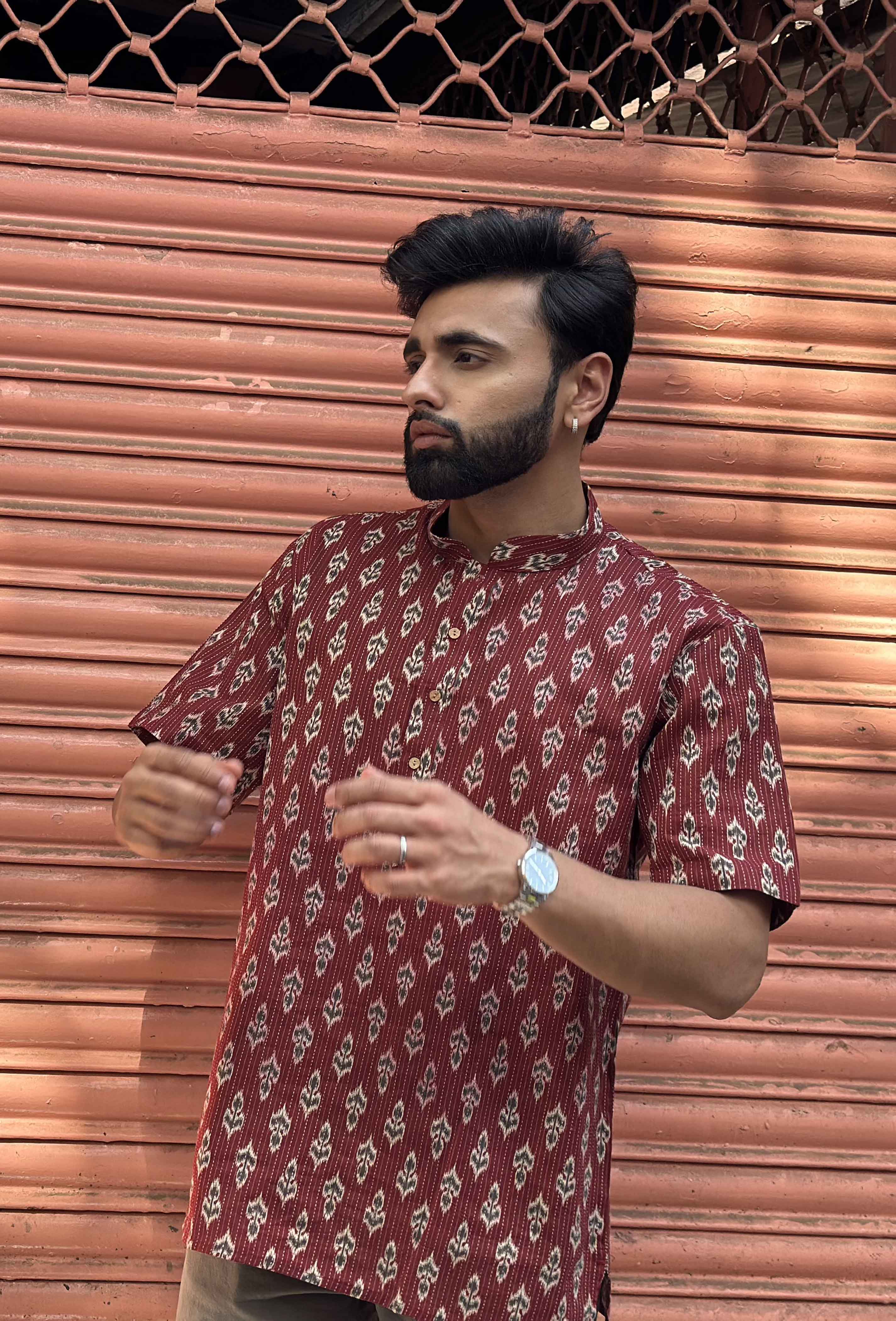 Maroon Cotton Short Kurta
