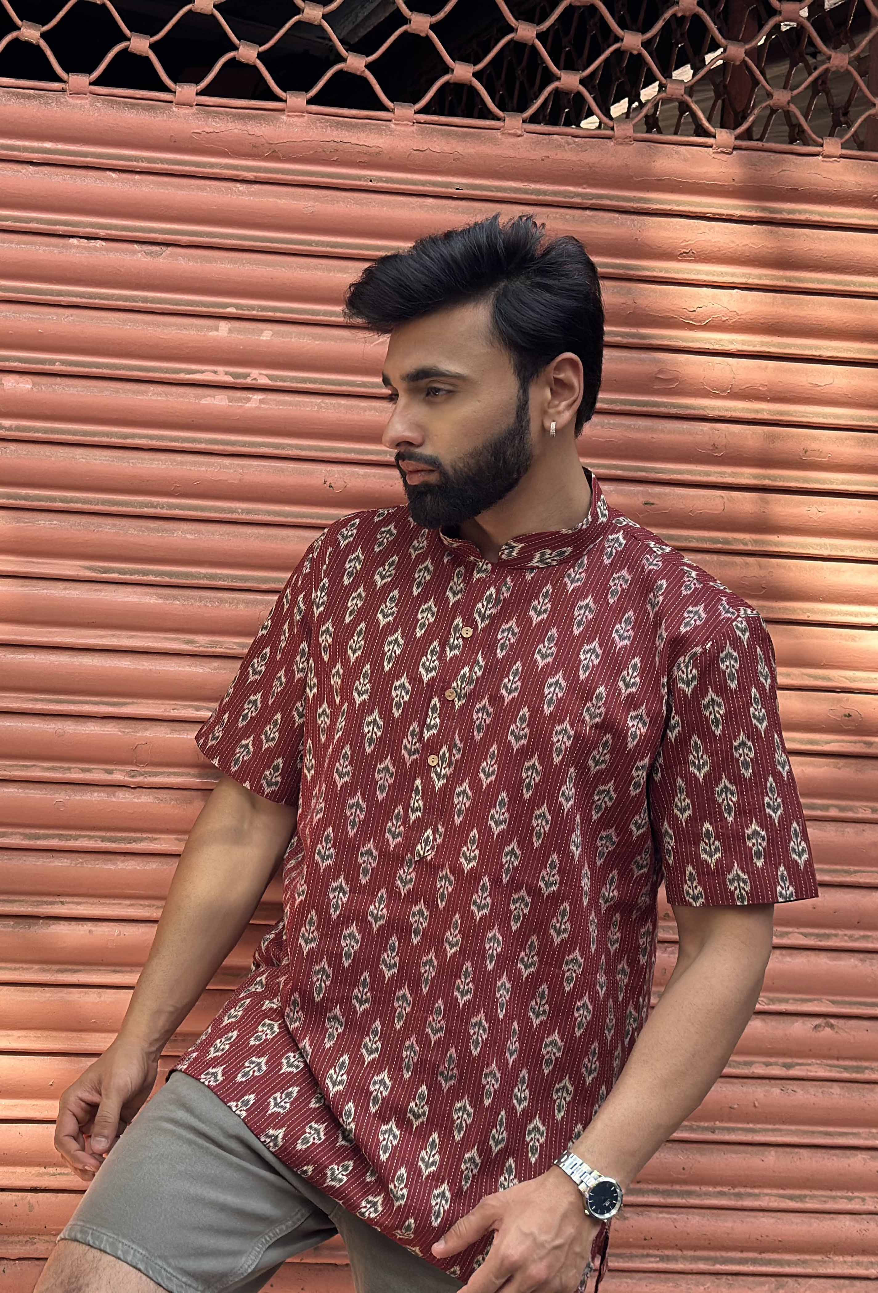 Maroon Cotton Short Kurta