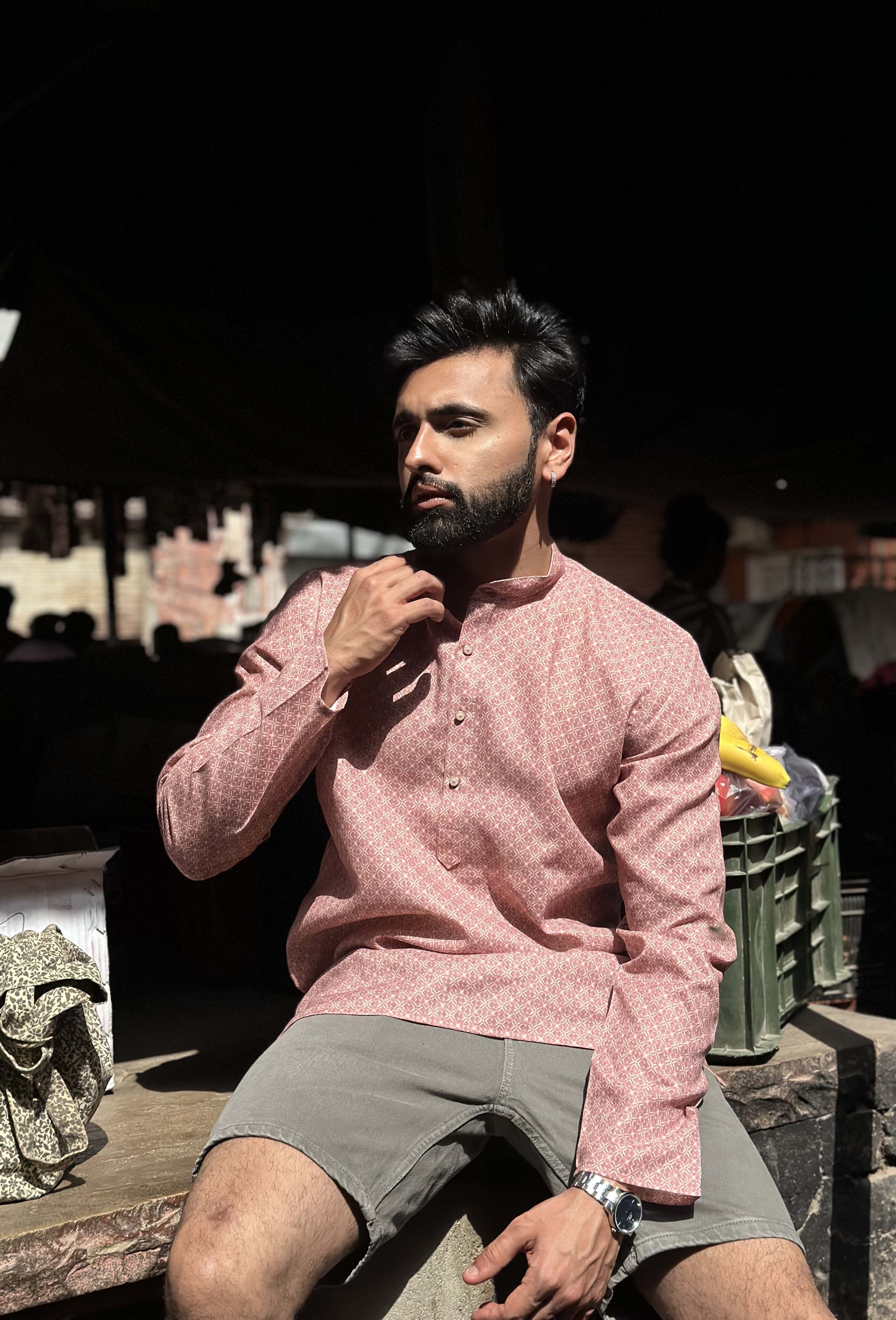 Pink Printed Short Kurta