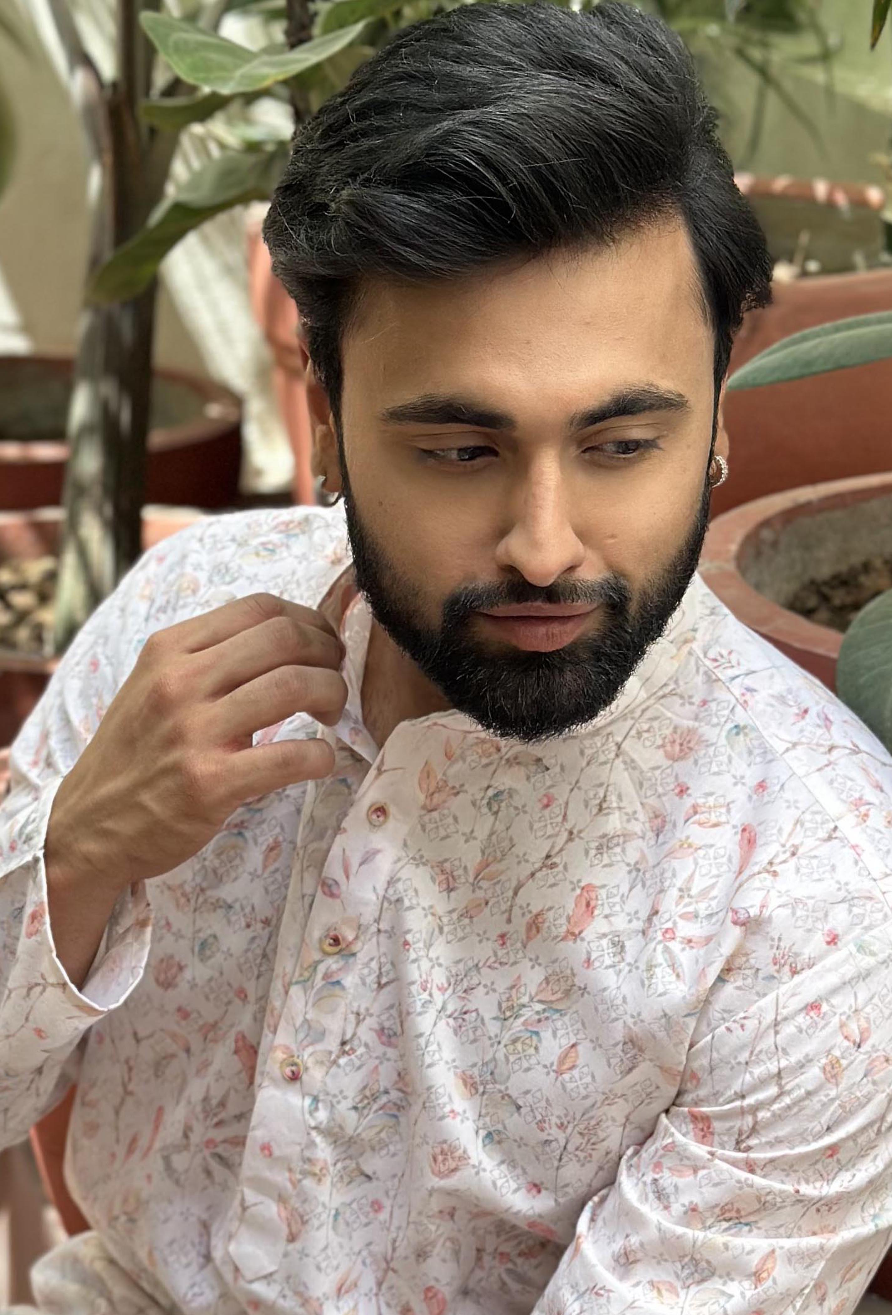 Cream Floral Short Kurta