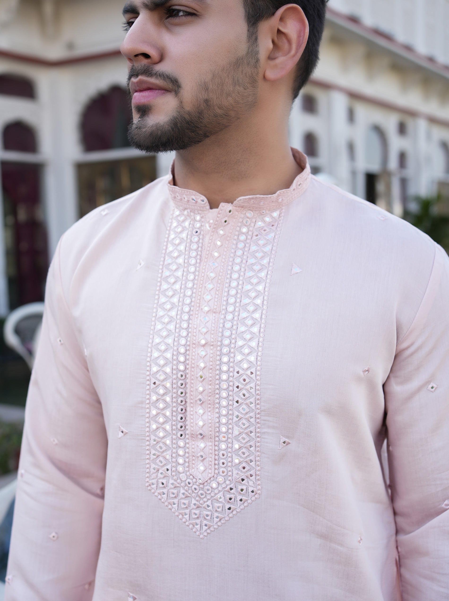 Light Pink Mirrow work Kurta