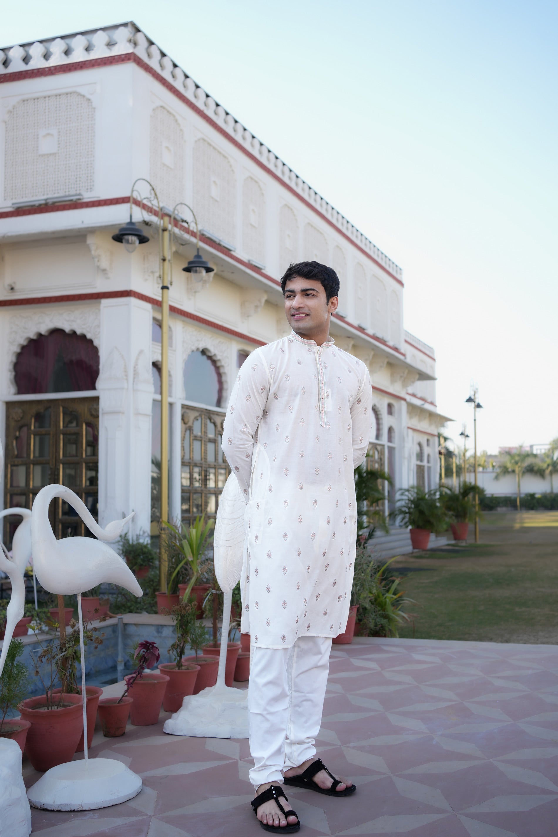 Cream Embroidered Kurta