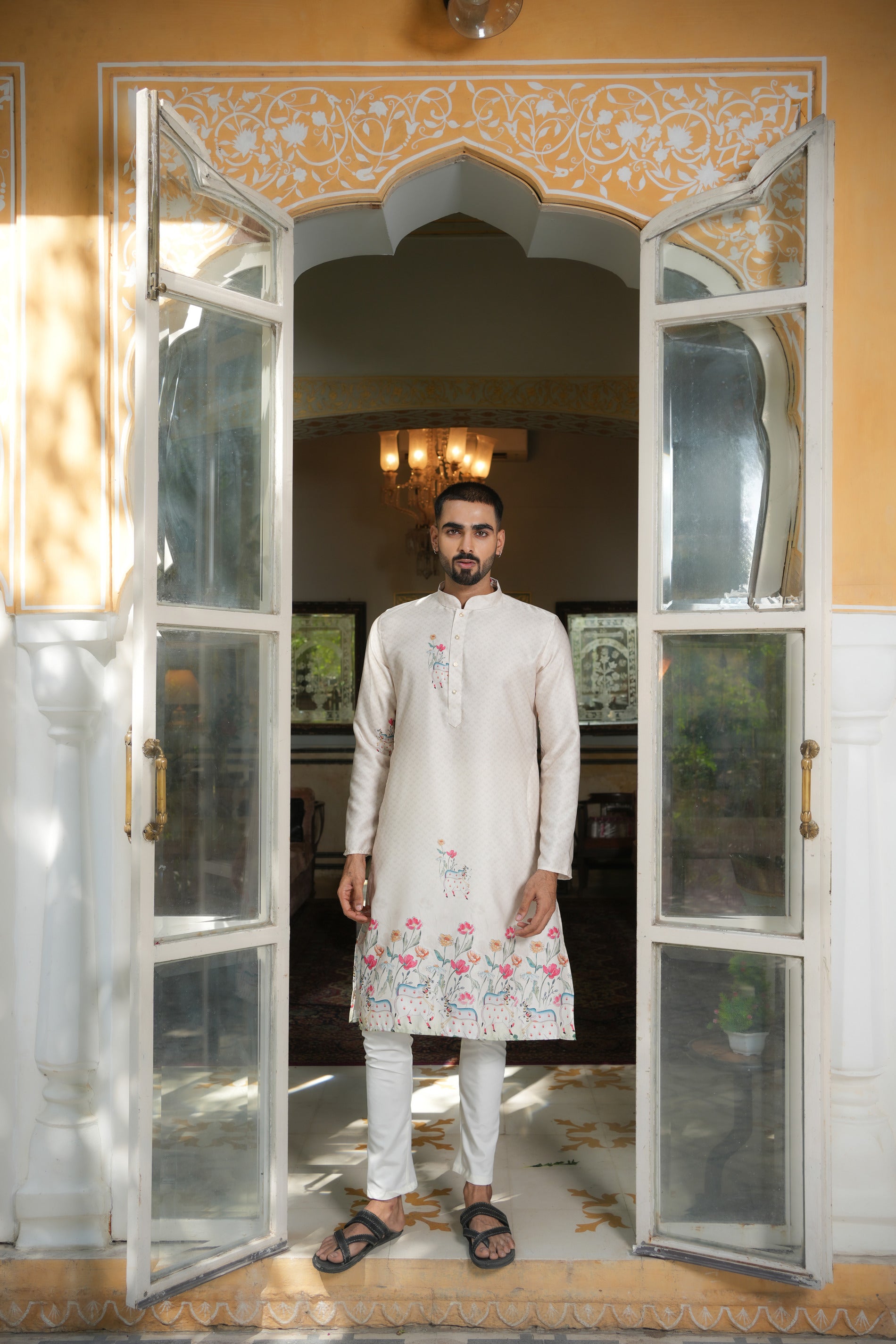 Traditional Cream Printed Kurta