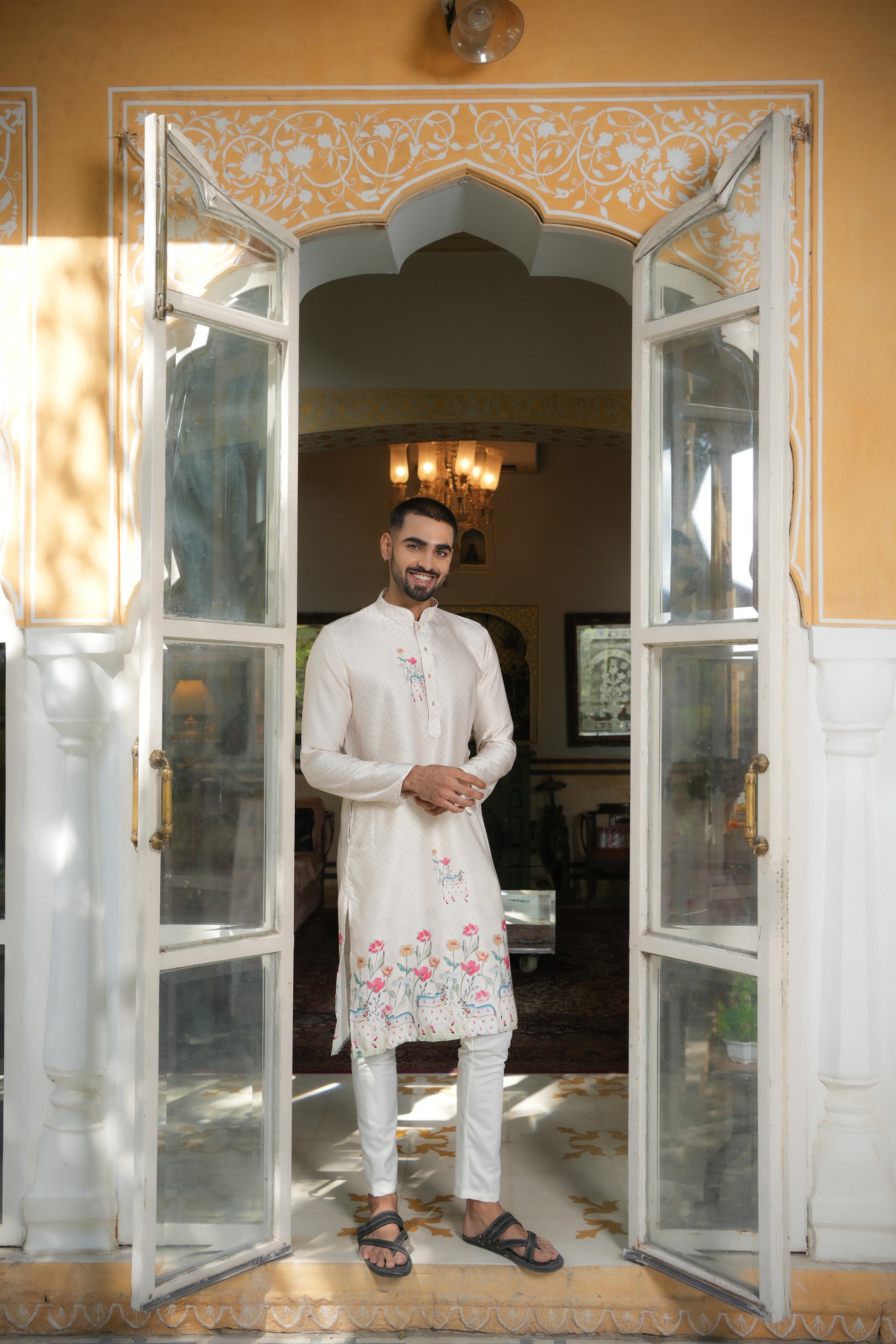 Traditional Cream Printed Kurta
