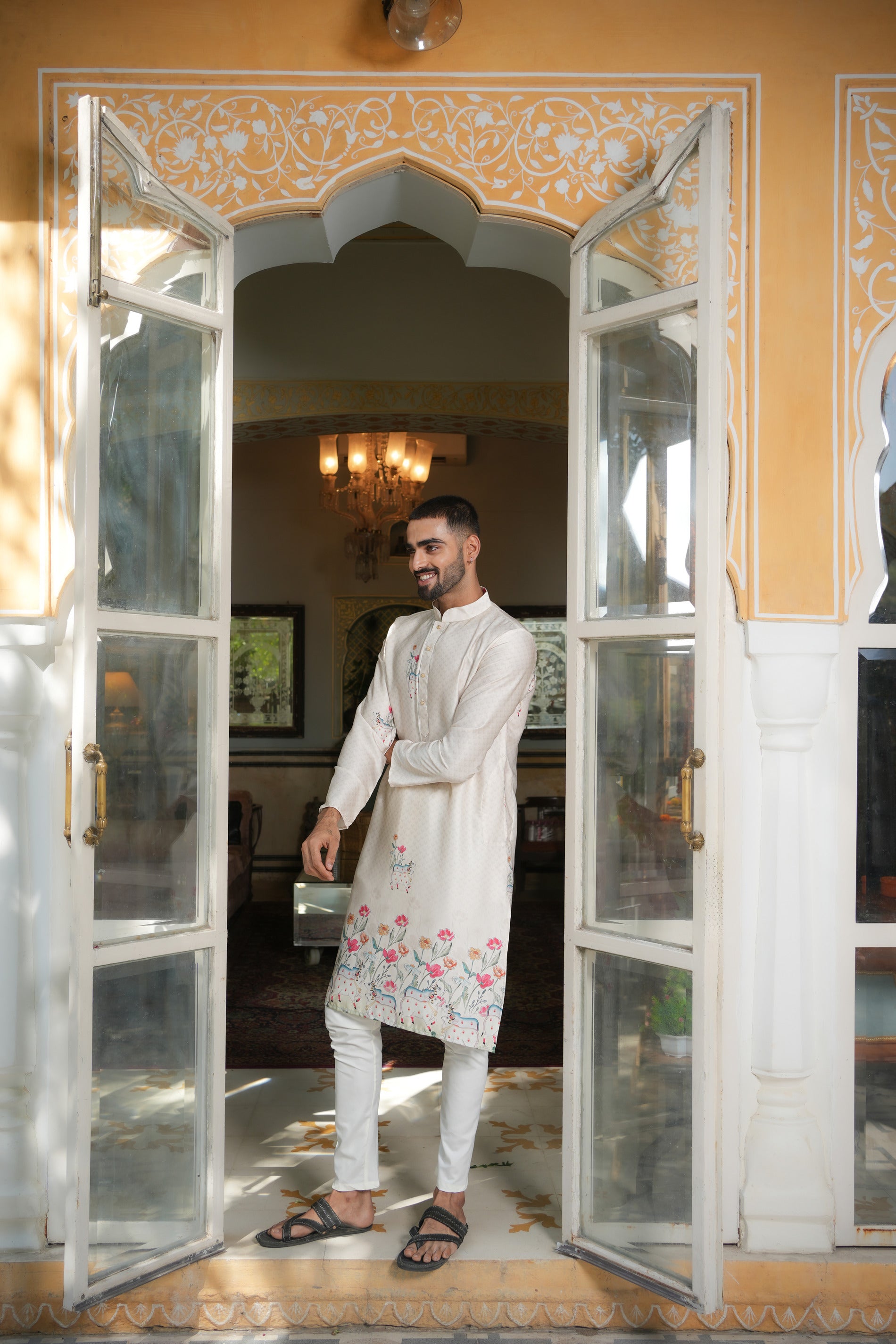 Traditional Cream Printed Kurta