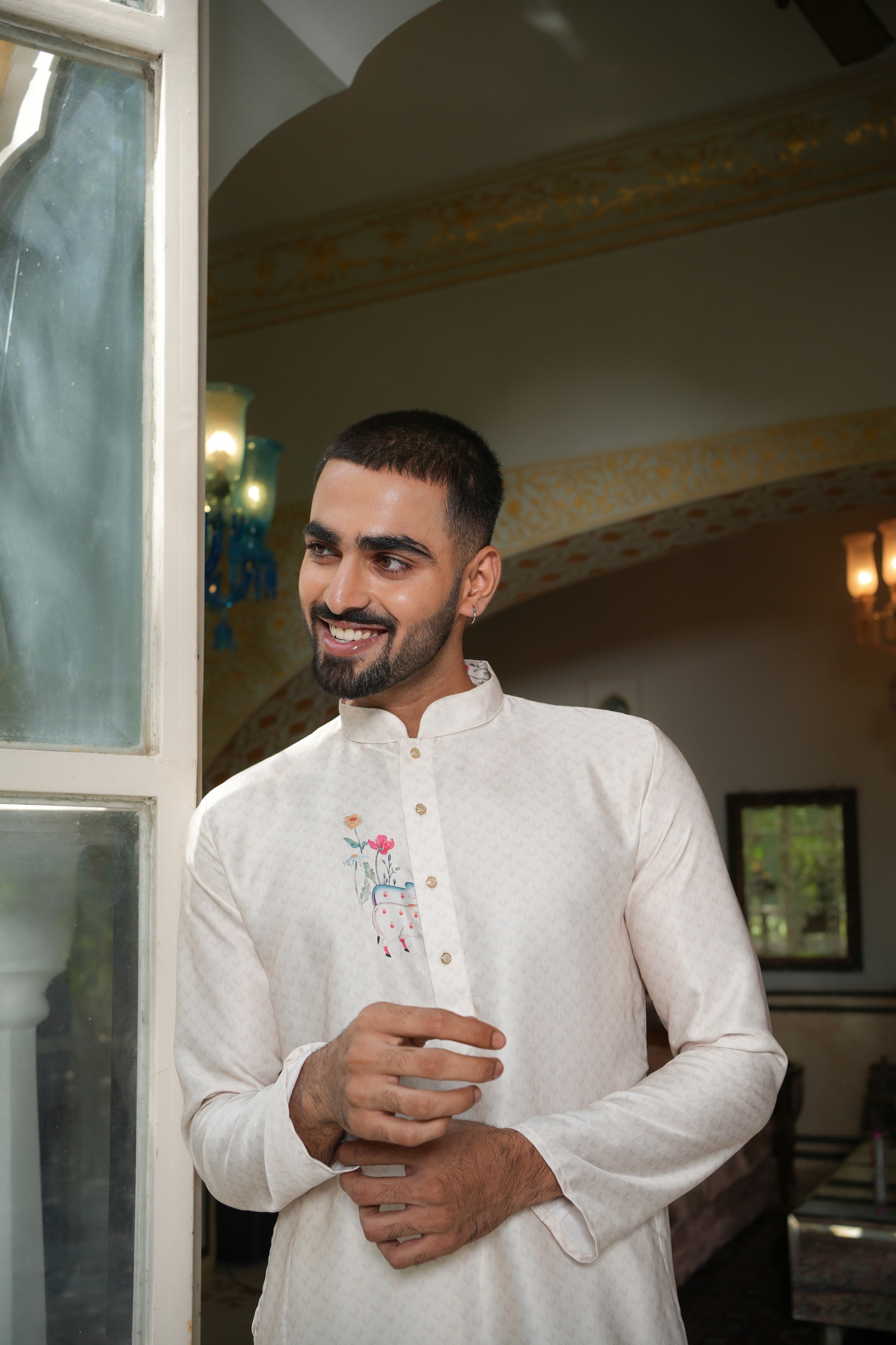 Traditional Cream Printed Kurta