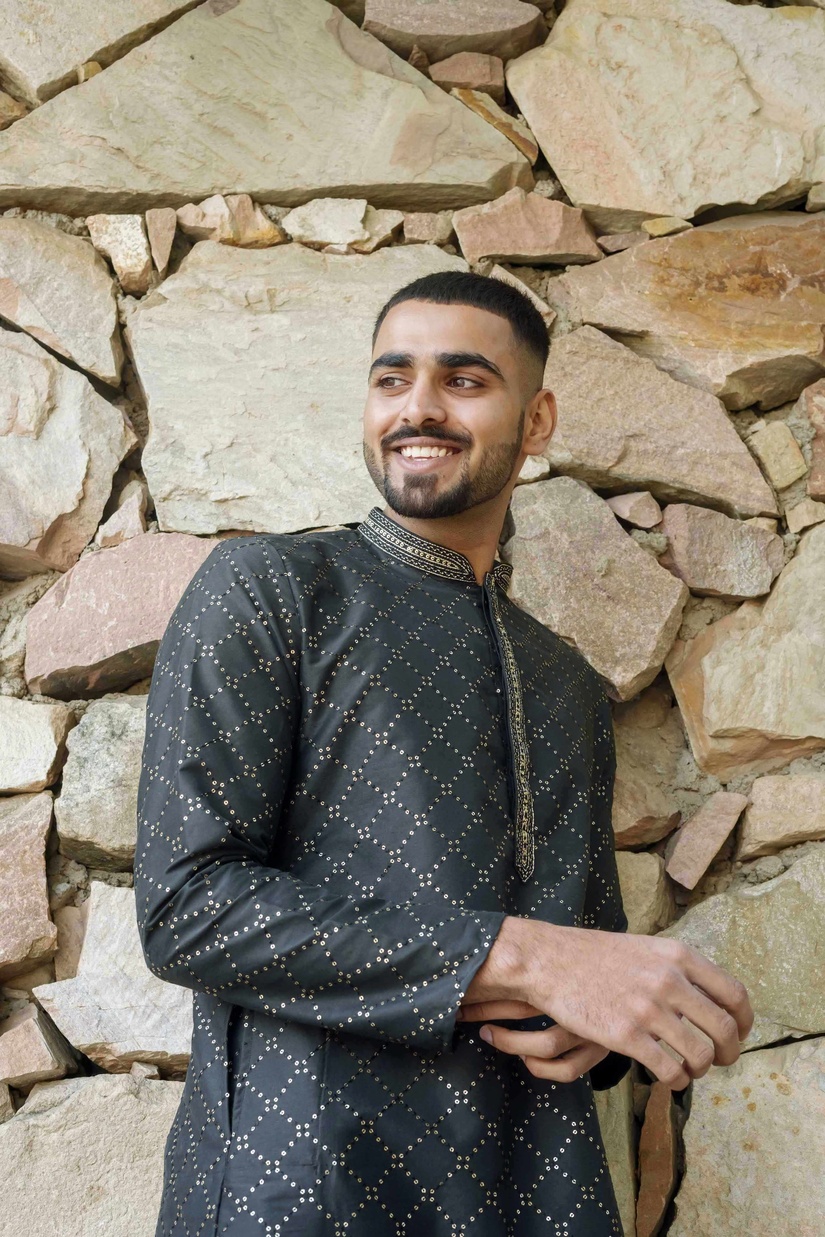 Geometric Sequence Black Kurta