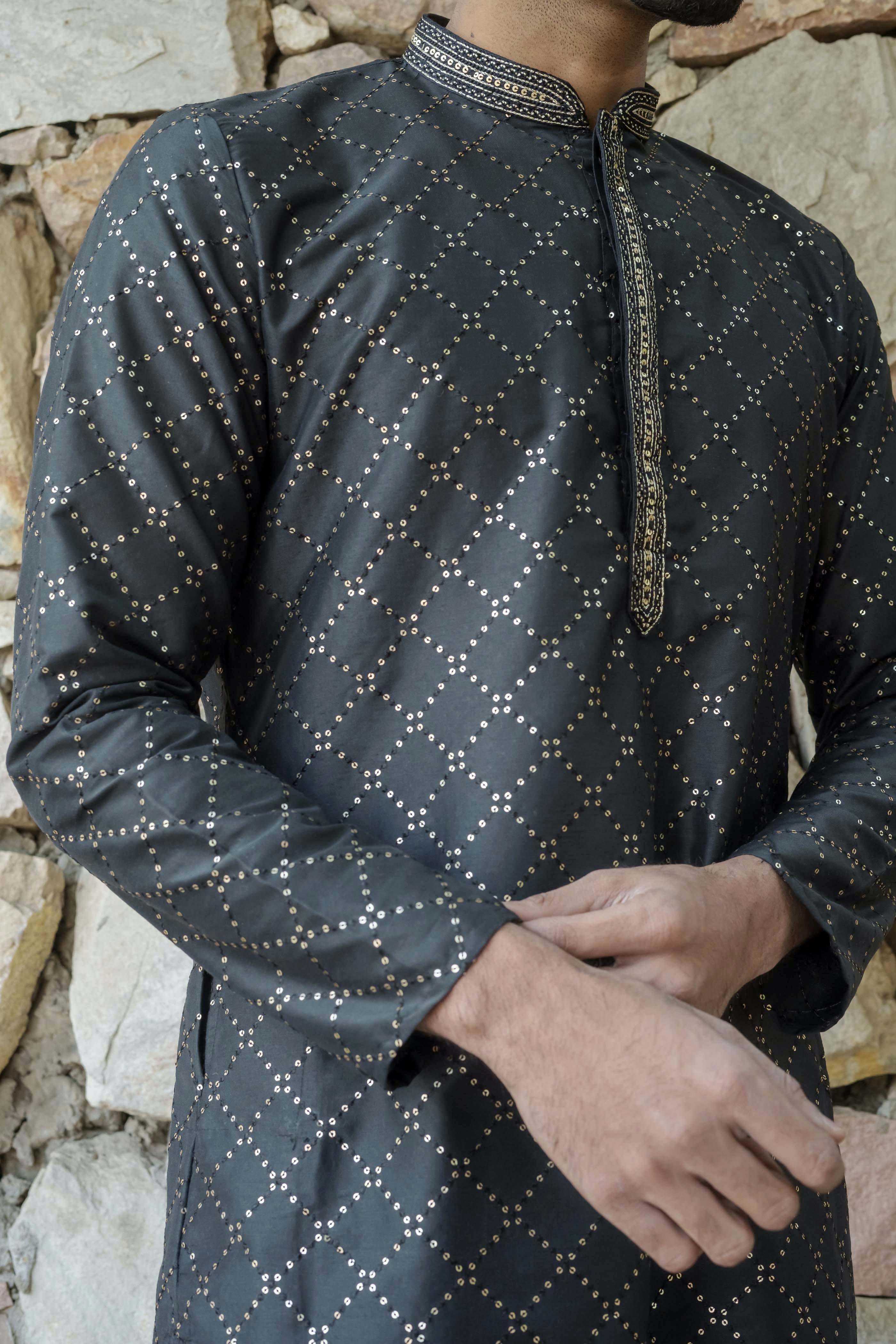 Geometric Sequence Black Kurta