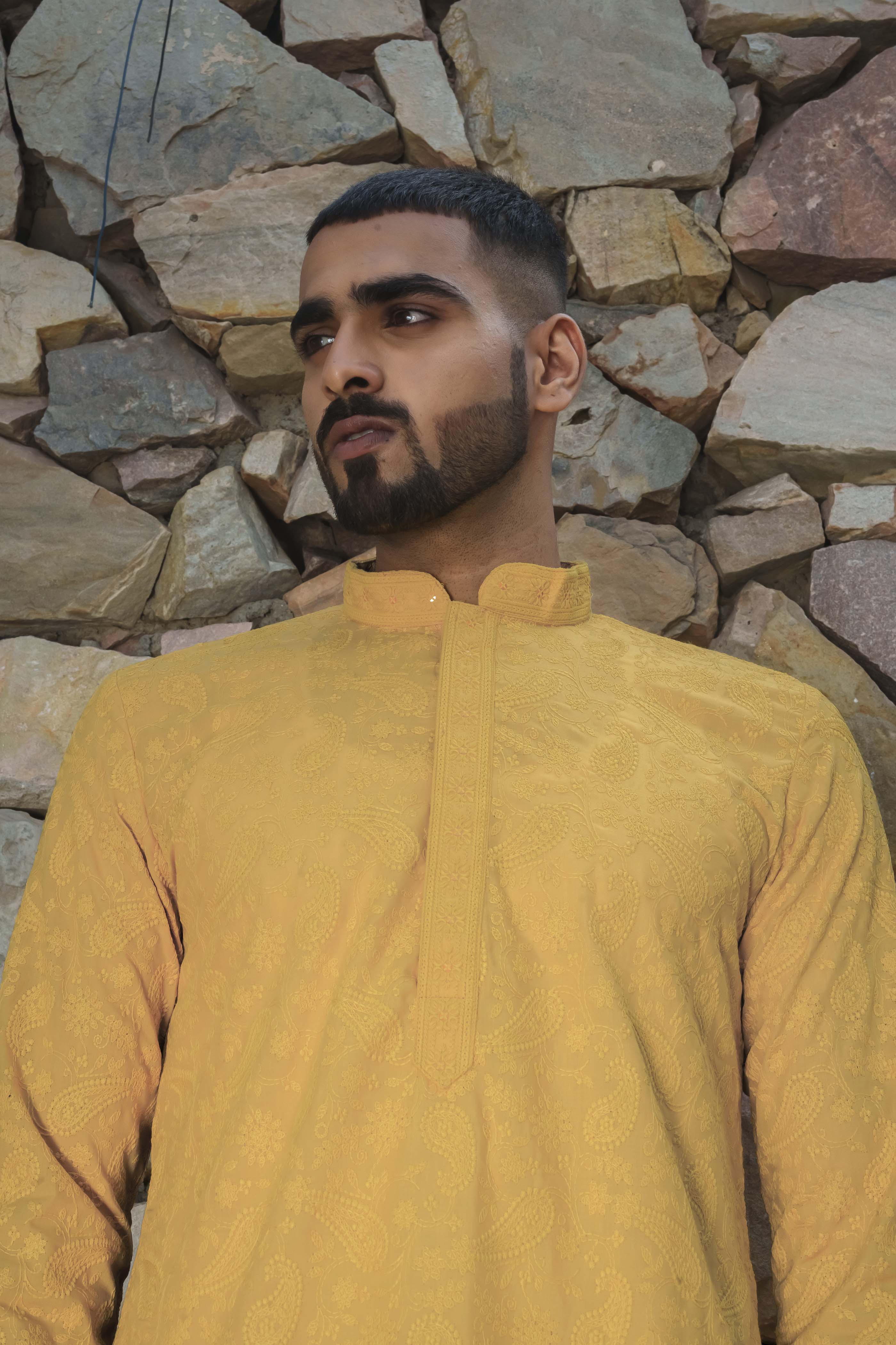 Traditional Mustard Chikankari Kurta