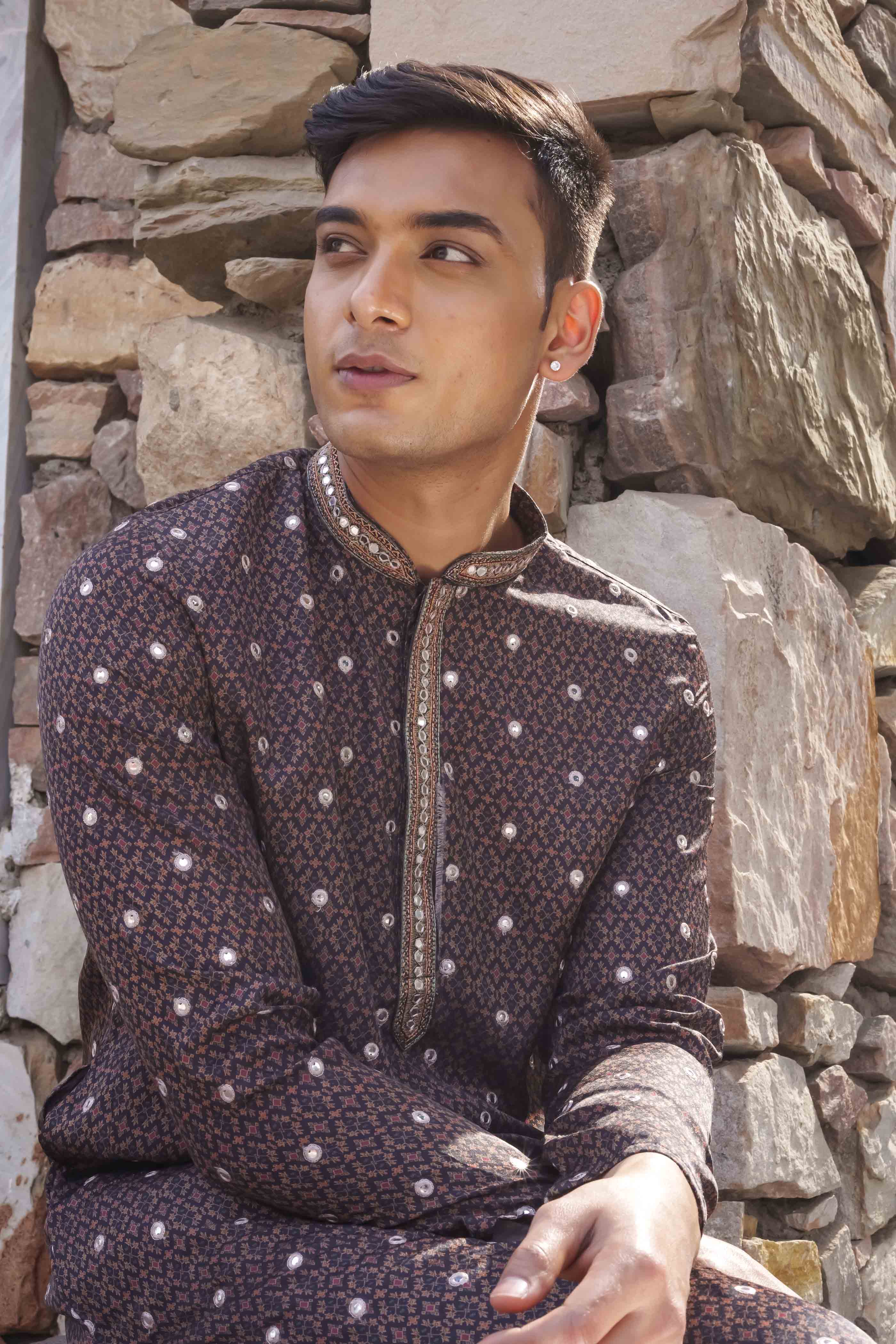 Traditional Black Mirror Work Kurta