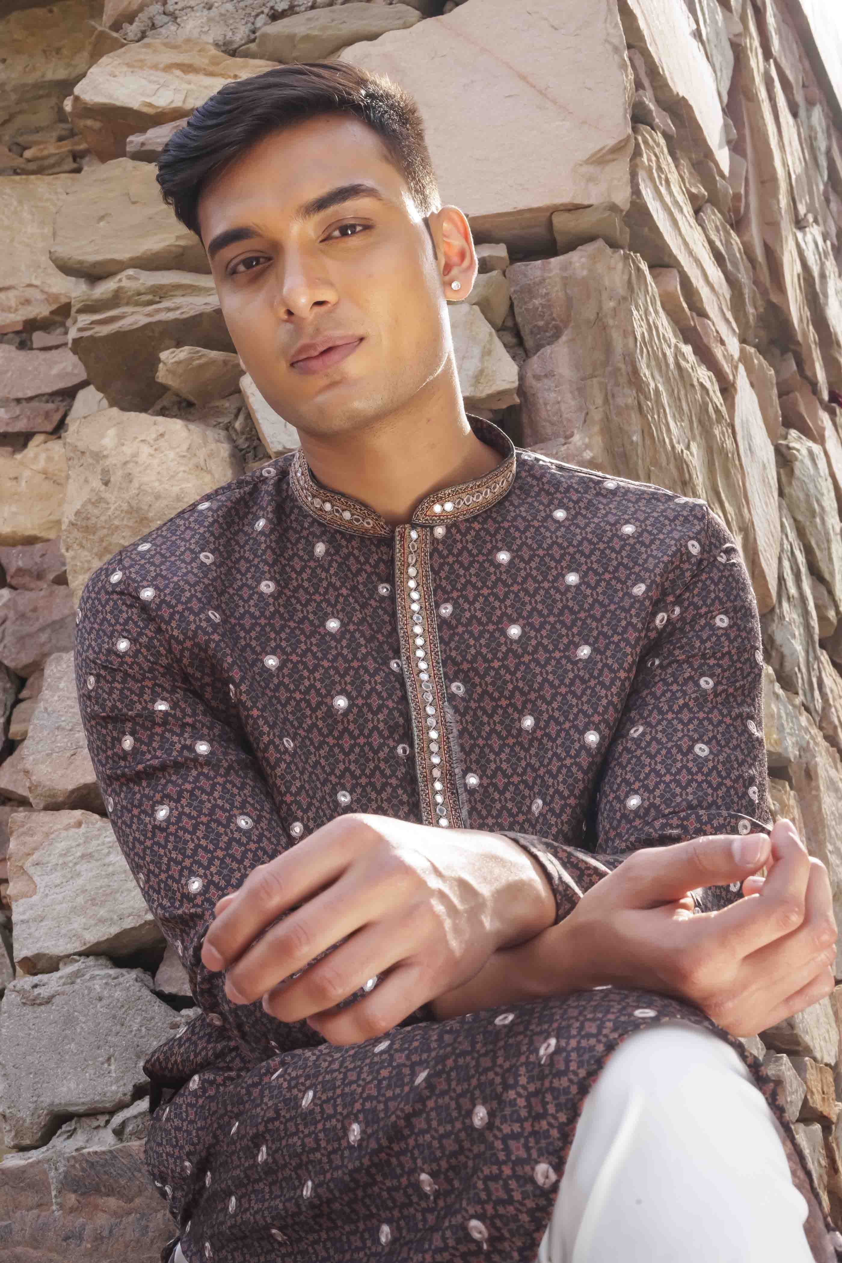 Traditional Black Mirror Work Kurta