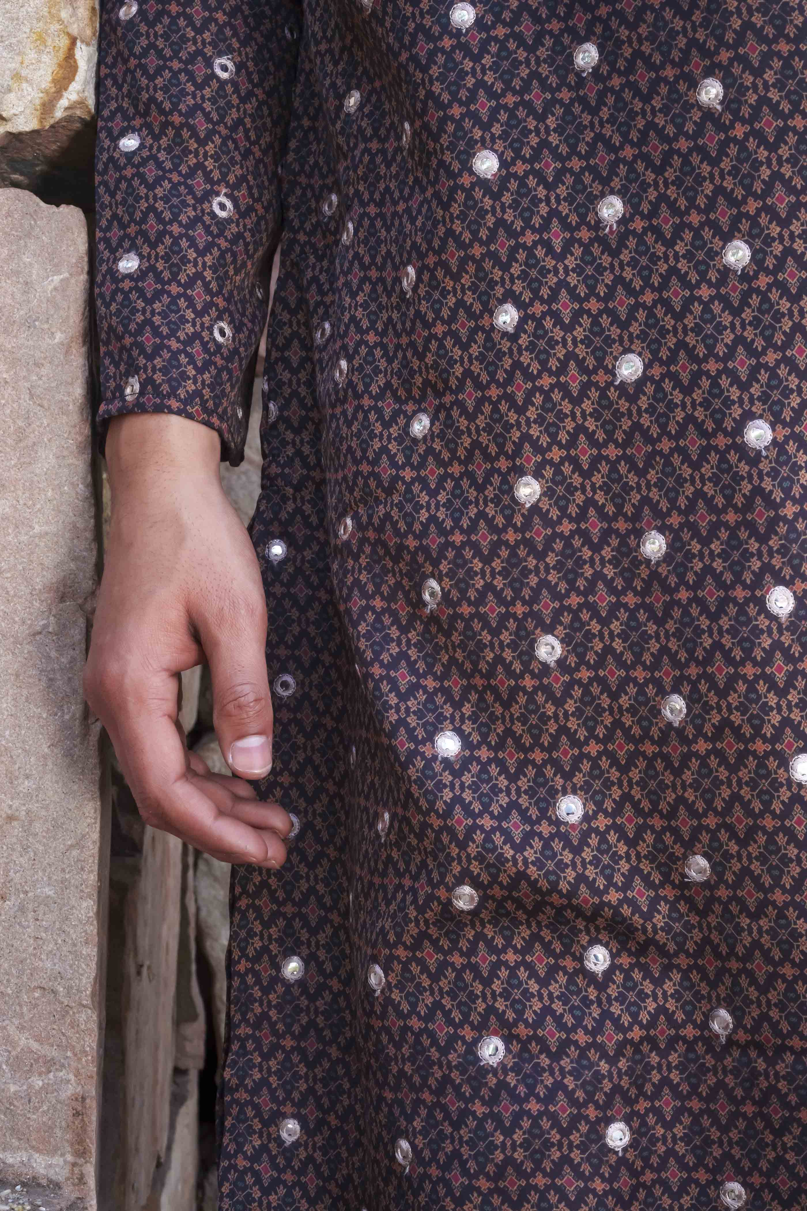 Traditional Black Mirror Work Kurta