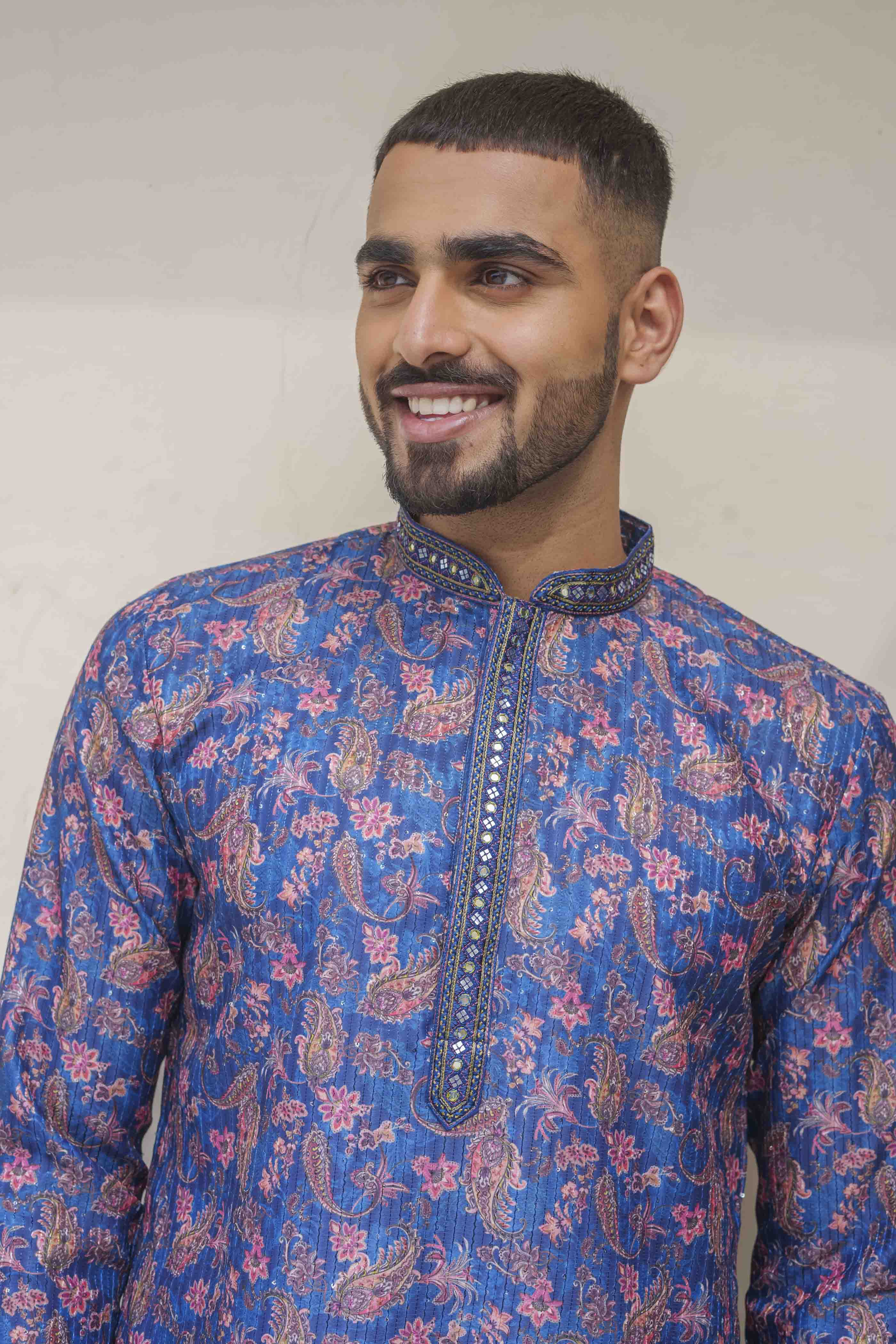 Blue Paisley Printed Sequence Kurta