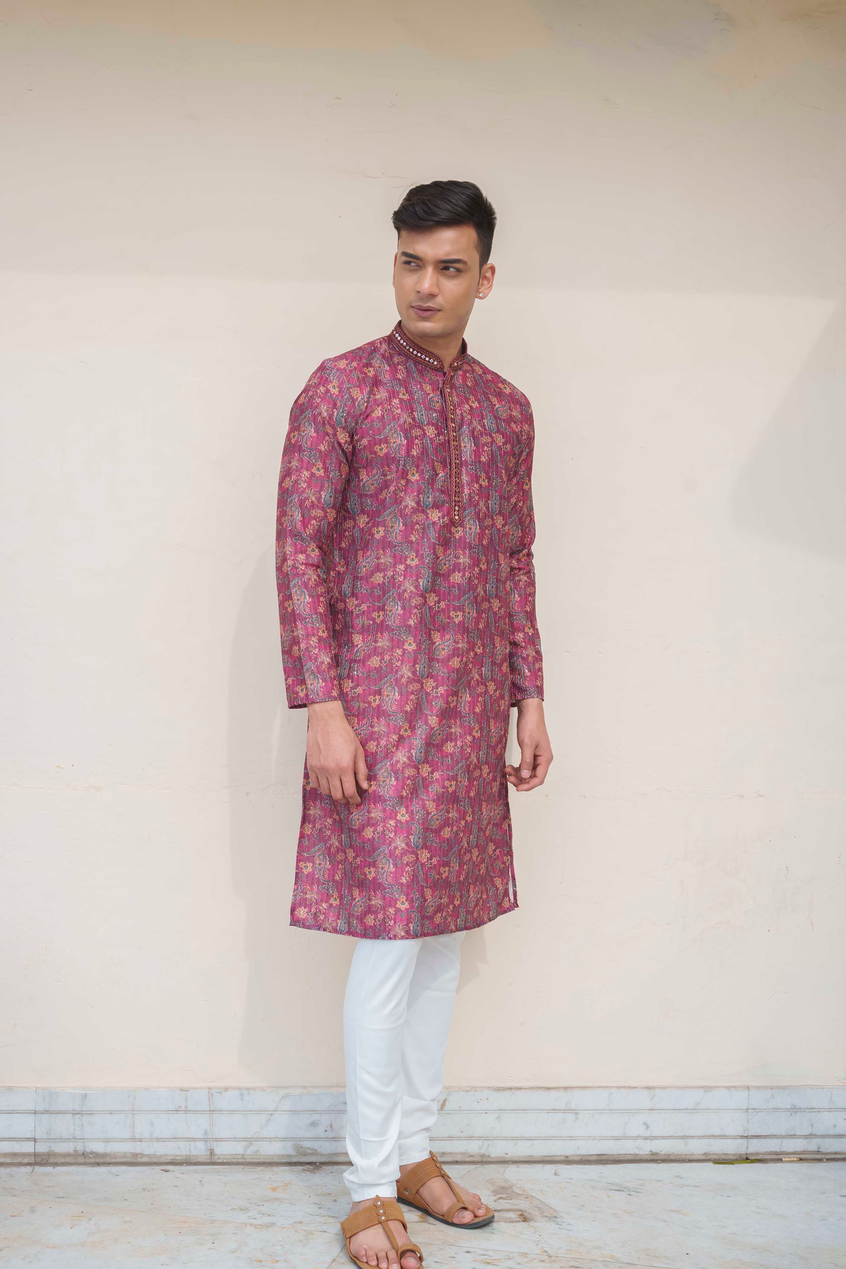 Maroon Paisley Printed Sequence Kurta