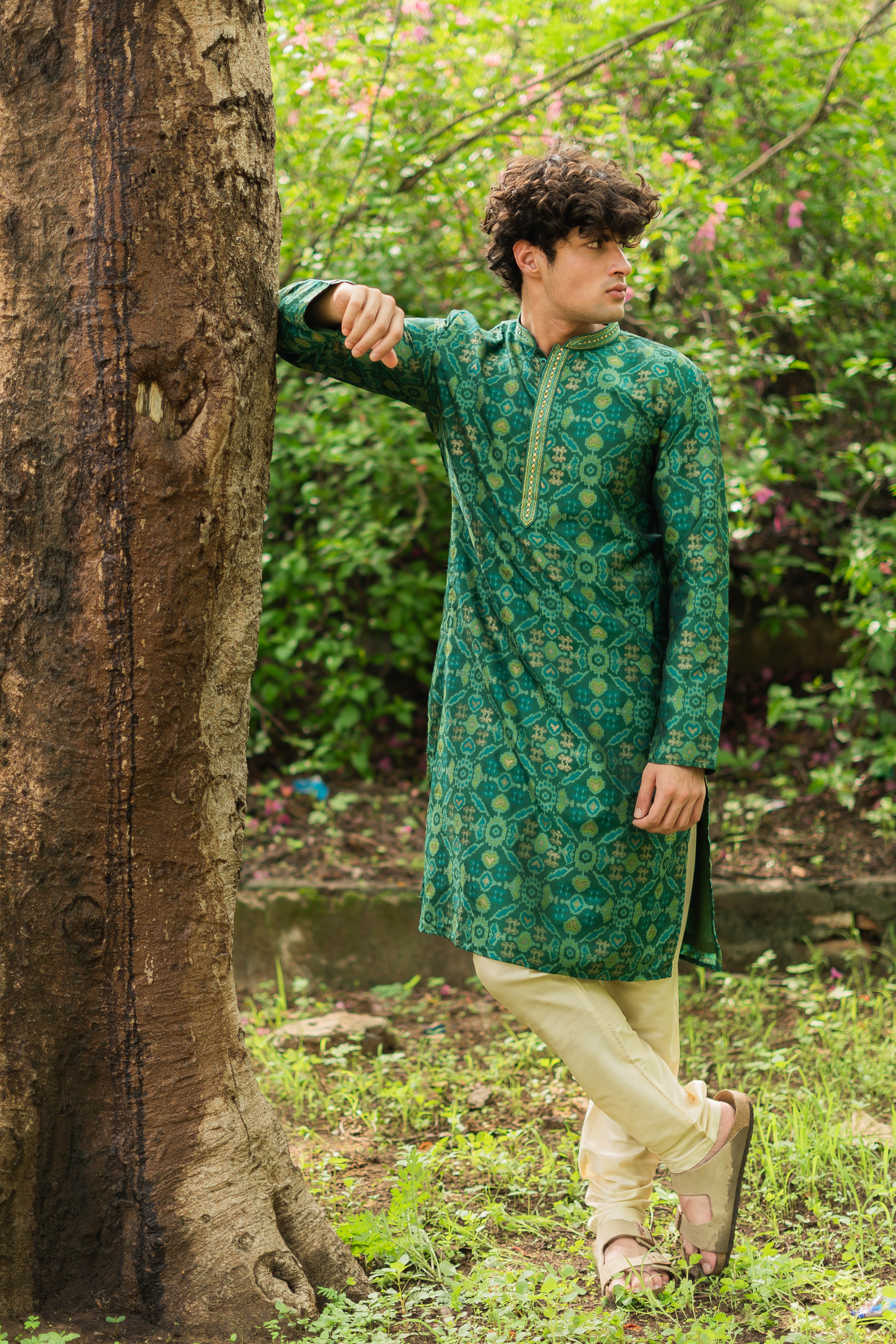 Fresh Green Jacquard Men's Kurta