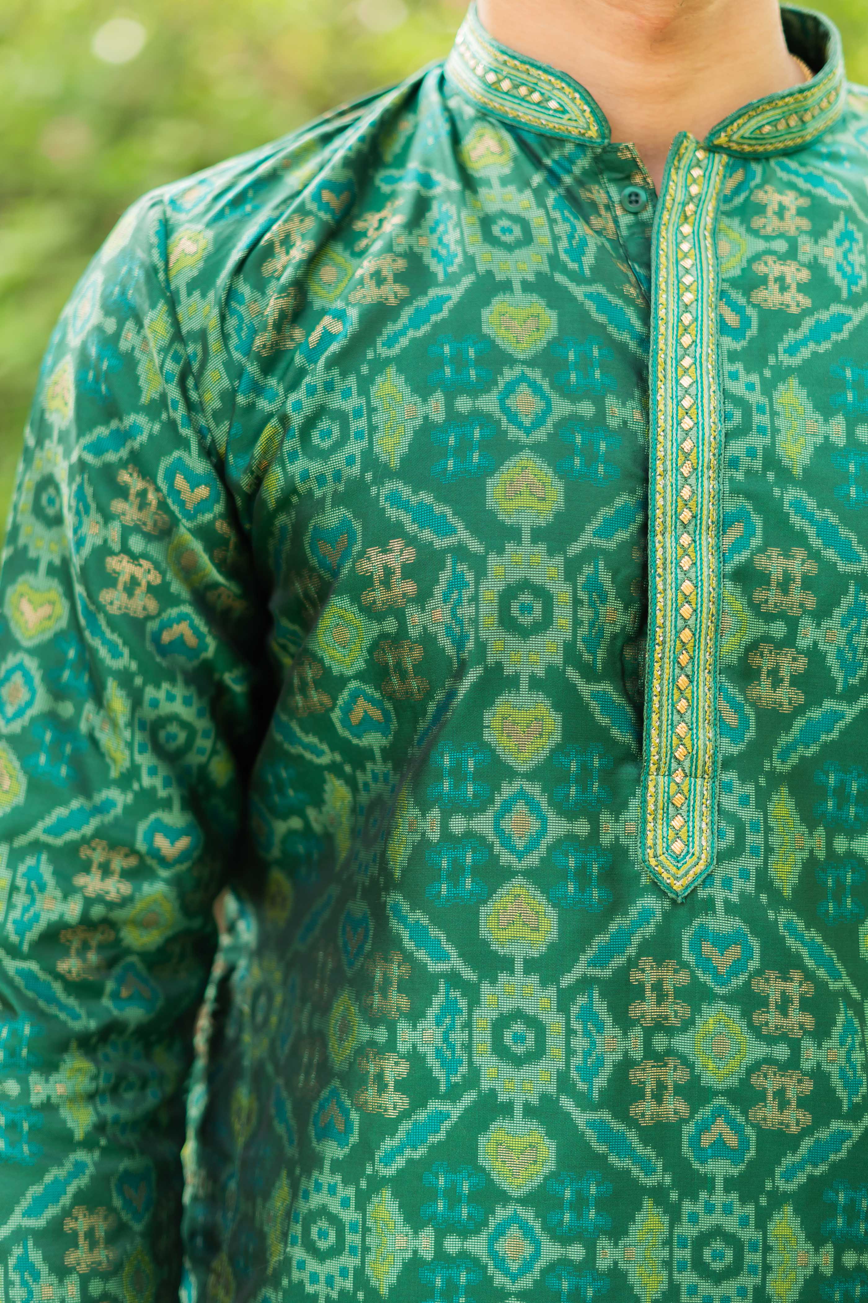 Fresh Green Jacquard Men's Kurta