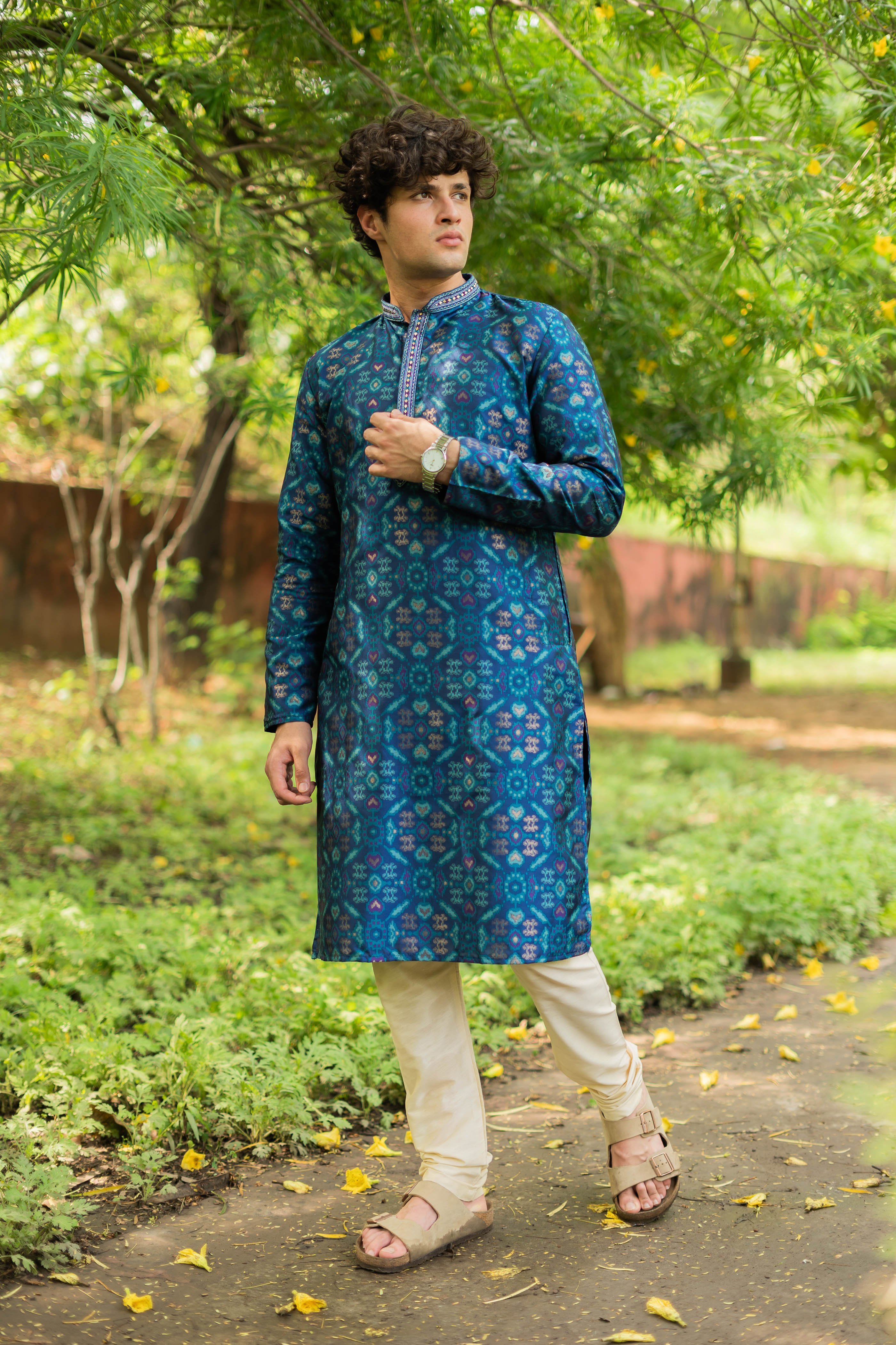 Vibrant Blue Jacquard Men's Kurta