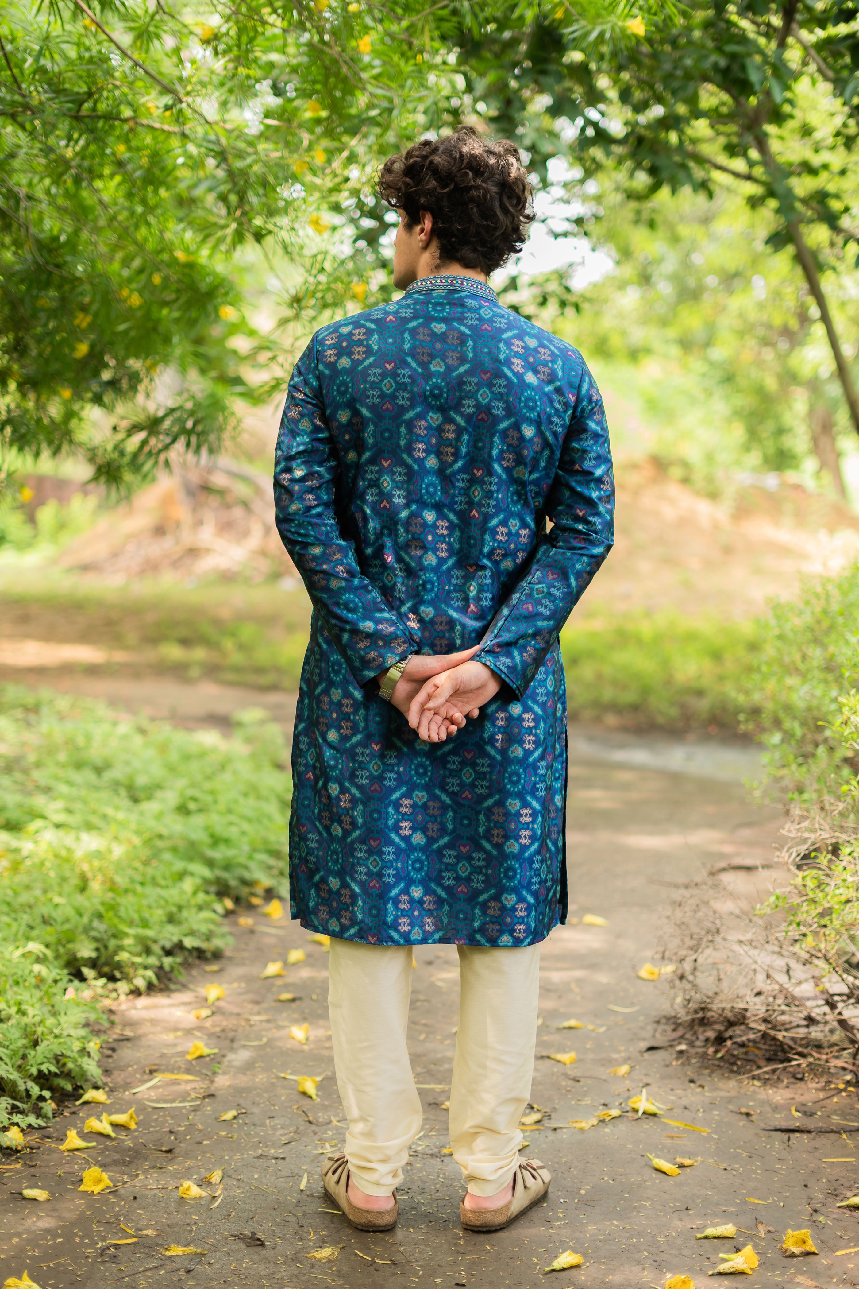 Vibrant Blue Jacquard Men's Kurta