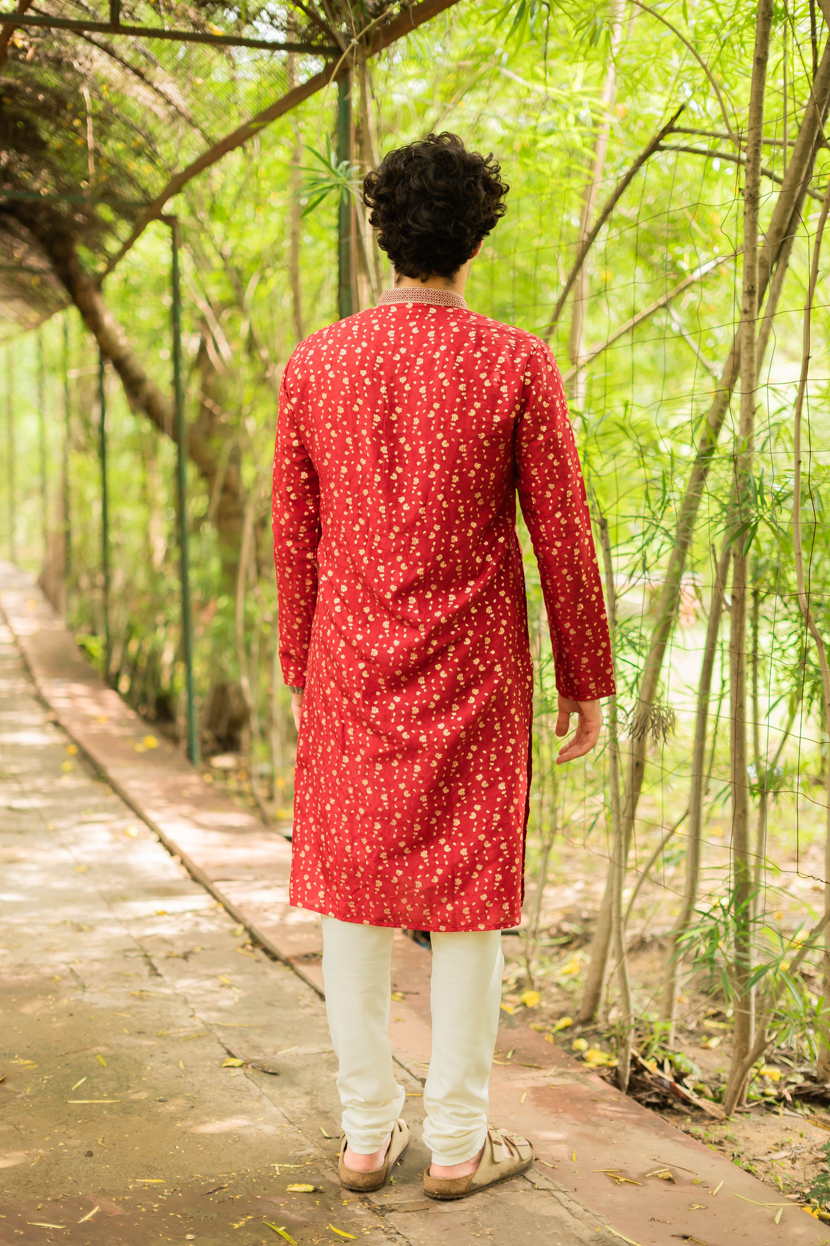 Zari Jacquard Red Men's Kurta