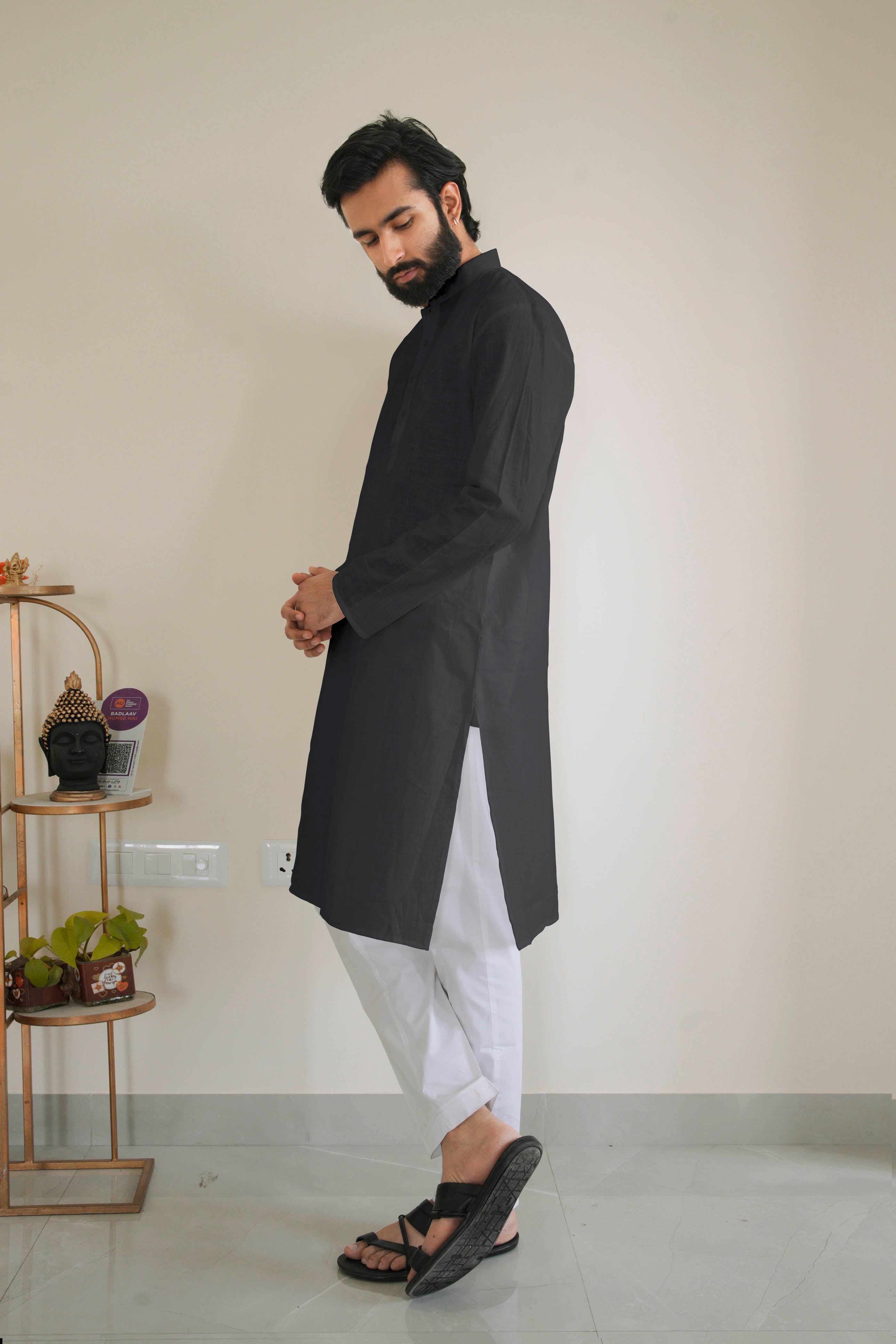 Black Cotton Kurta