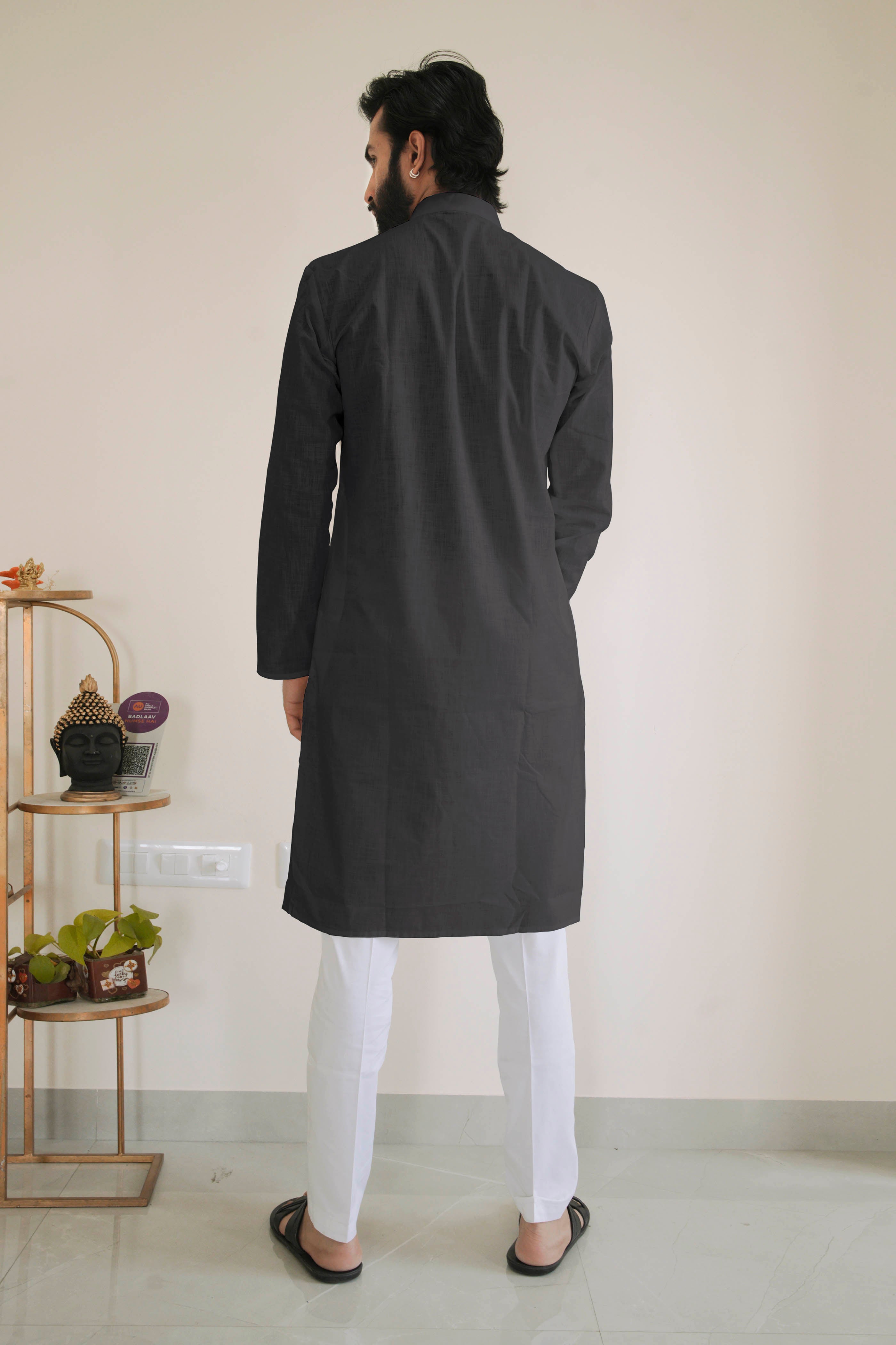Black Cotton Kurta